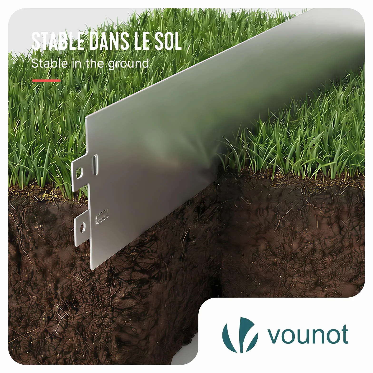 VOUNOT Obrzeże trawnikowe metalowe ocynkowane 10m, 100cm x 18cm, 10 sztuk