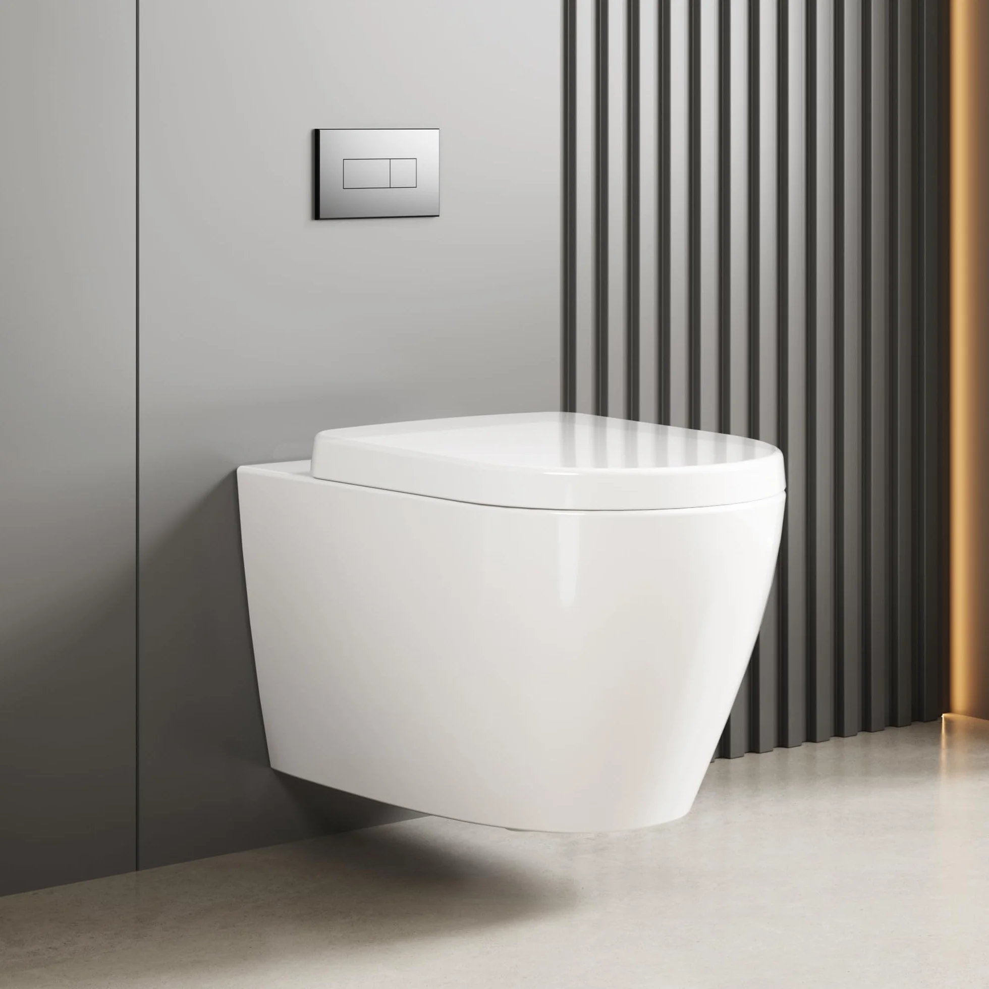 Wisząca muszla klozetowa, bez obramowania, ceramiczna deska sedesowa ze zdejmowaną pokrywą wolnoopadającą, wydajna technika spłukiwania, w kształcie litery D, długość 55,5 cm, biała