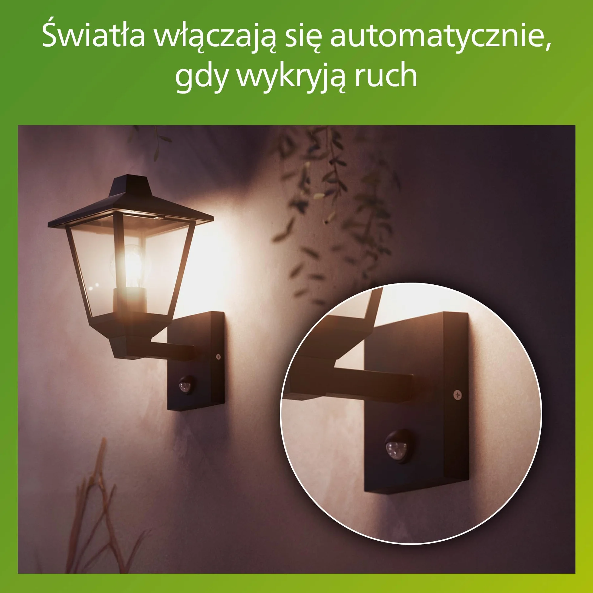 Philips Kinno Zewnętrzna Lampa Ścienna z Czujnikiem, Max 25W, Gniazdo E27, Czarna