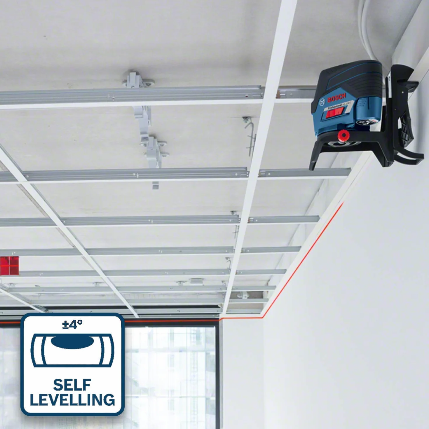 Bosch Professional system 12V: laser wielofunkcyjny GCL 2-50 C (czerwona wiązka, do pracy w pomieszczeniach, funkcja aplikacji, uchwyt, widzialny zasięg: do 20 m, L-BOXX)