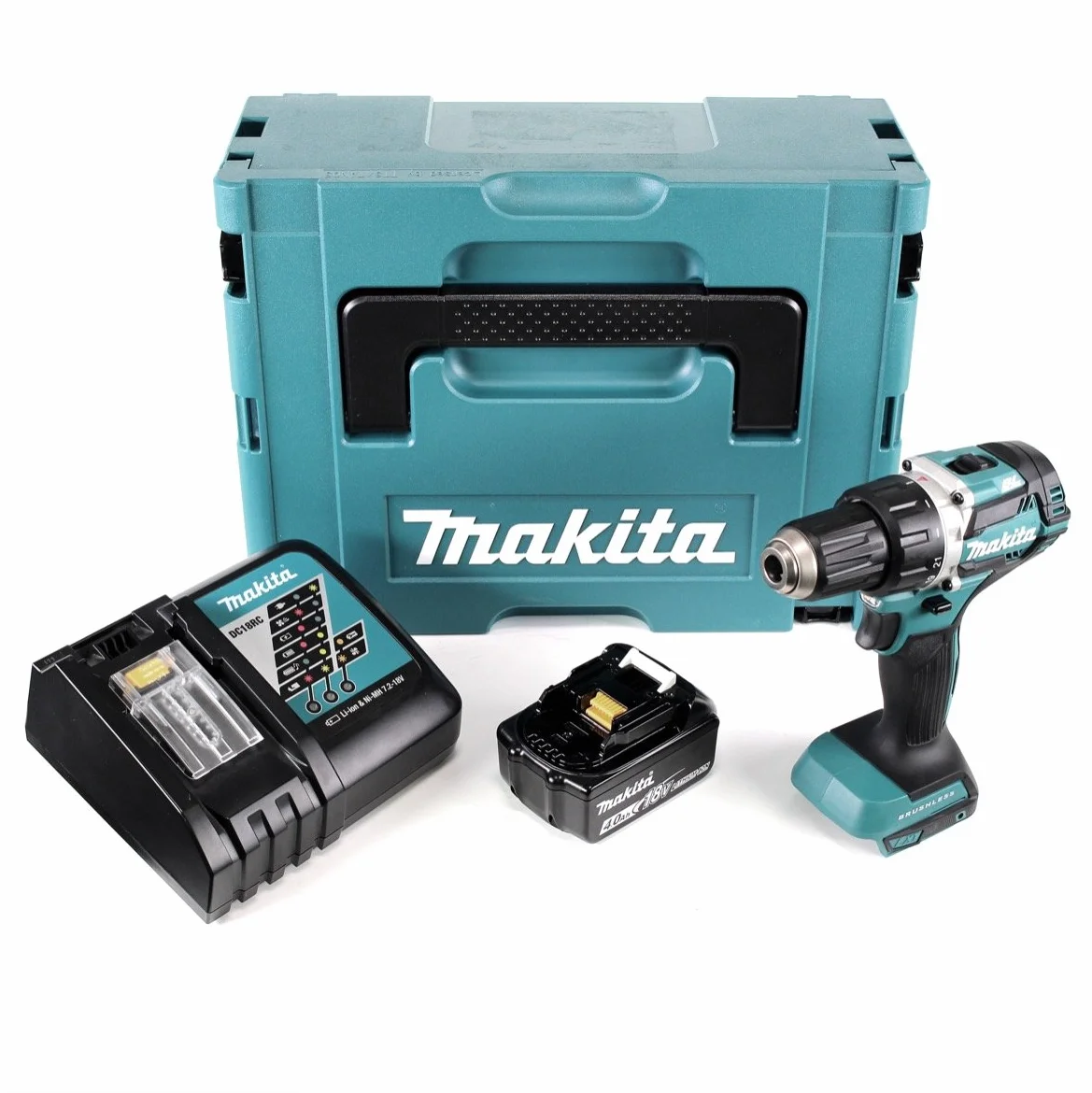 Makita DDF 484 rm1j 18 V akumulatorowa wiertarko-wkrętarka akumulatorowa 54 NM w MAKPAC z 1 baterią BL1840 i ładowarką dc18rc 4,0 Ah