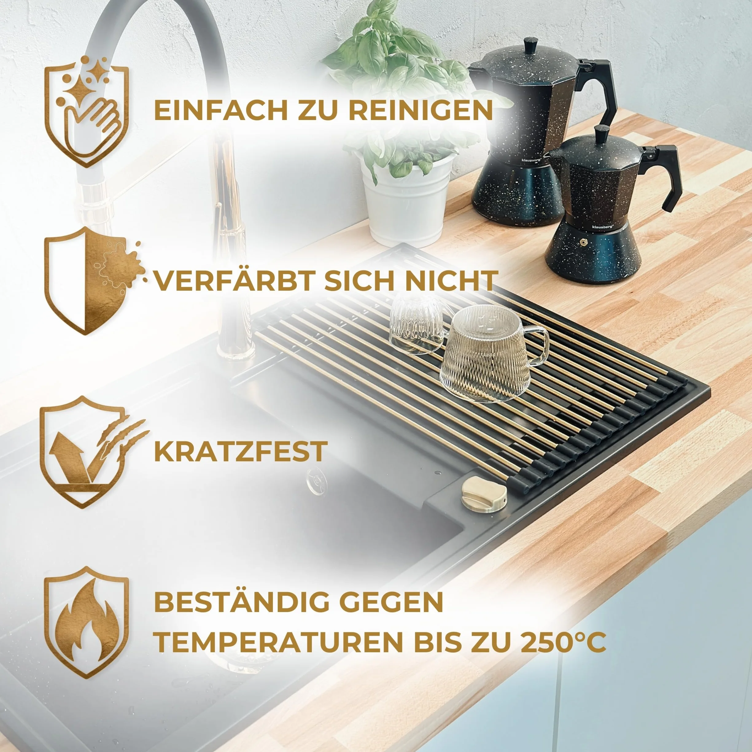 SINK QUALITY zlewozmywak granitowy biały 56 x 51 cm – zlewozmywak granitowy ze złotym syfonem i impregnacją – zlewozmywak do szafek od 60 cm szerokości – pojedynczy zlew do zabudowy – umywalka do