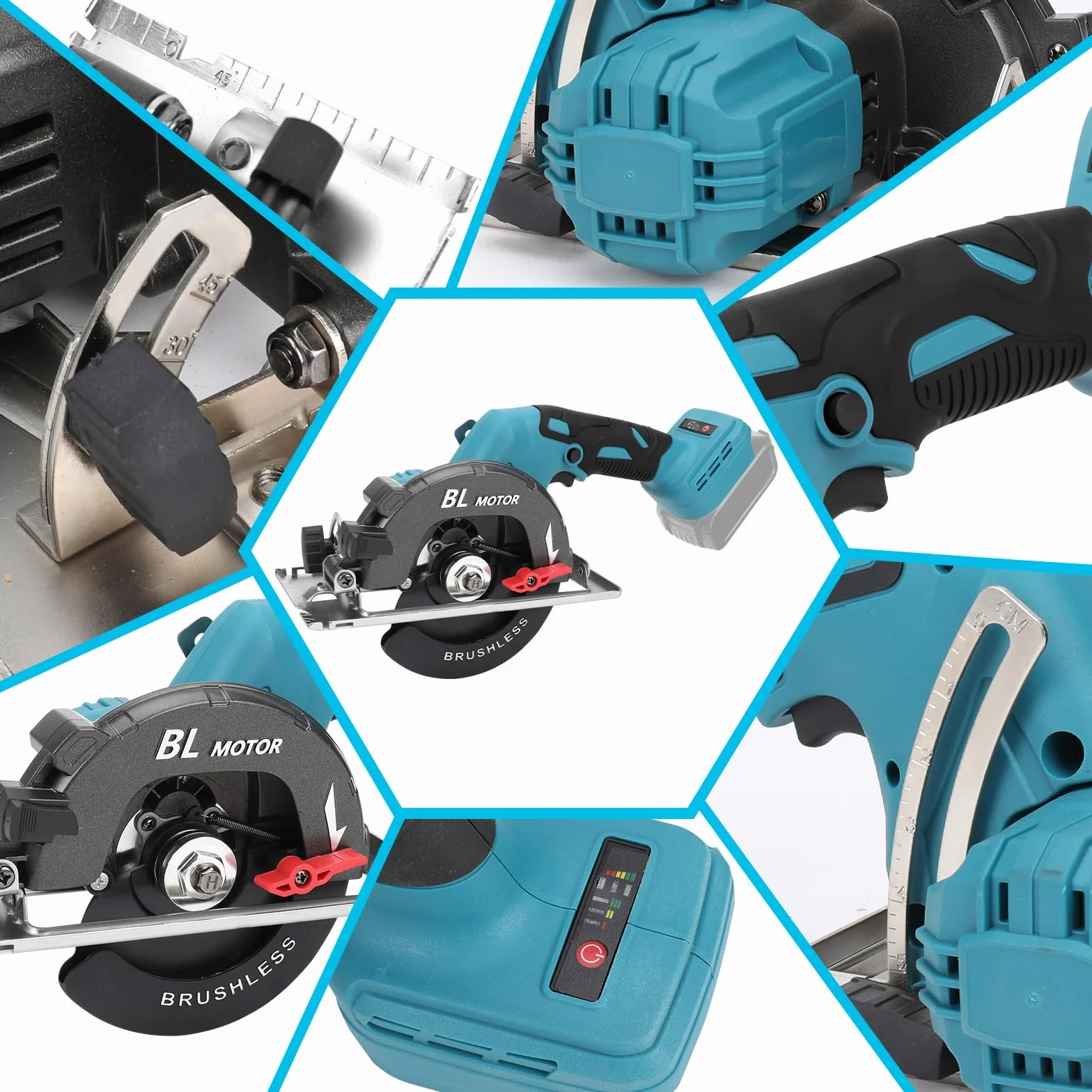 Bezszczotkowa mini piła tarczowa, ręczna piła tarczowa do Makita 18 V akumulator litowo-jonowy z 3 brzeszczotami, może ciąć po przekątnej 6000 obr./min wielofunkcyjna piła do obróbki drewna (bez