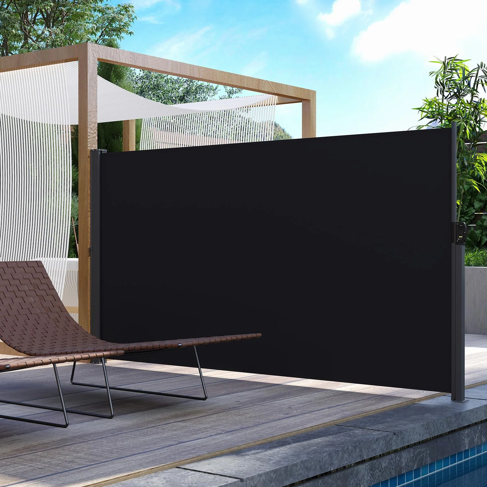 COSTWAY Markiza boczna 160 x 300 cm, ochrona przed wzrokiem do ogrodu, wysuwana, z aluminium, ochrona przed słońcem, wiatrem z bocznym uchwytem, roleta boczna na balkon, basen, taras