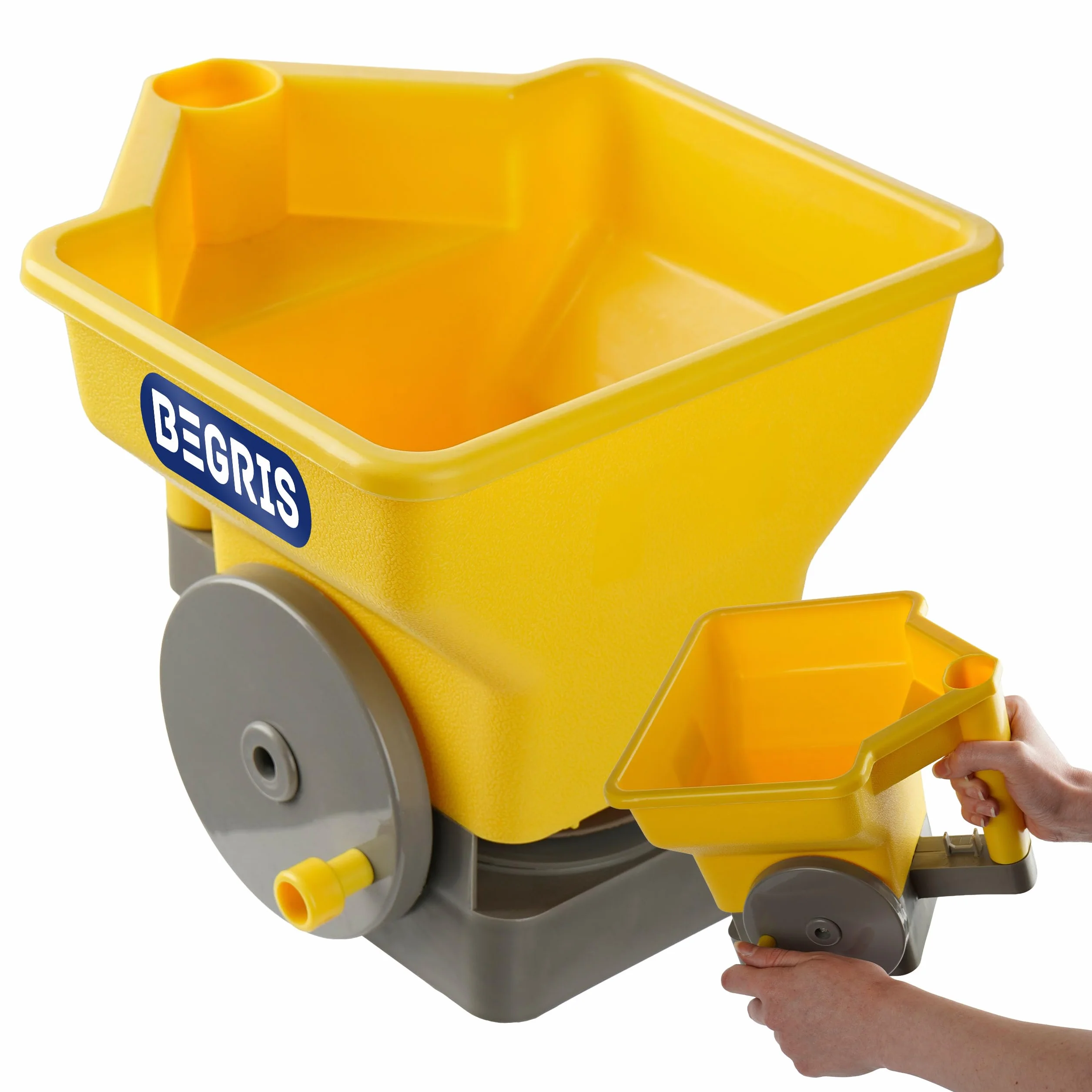 Siewnik rozrzutnik 3L Ogrodowy Siewnik do Trawy Rozsiewacz Nawozów Siewnik Korba, 3 stopniowa Regulacja Rozsiewu, Ręczny Siewnik w Nasion, Nawozów i Materiałów Sypkich
