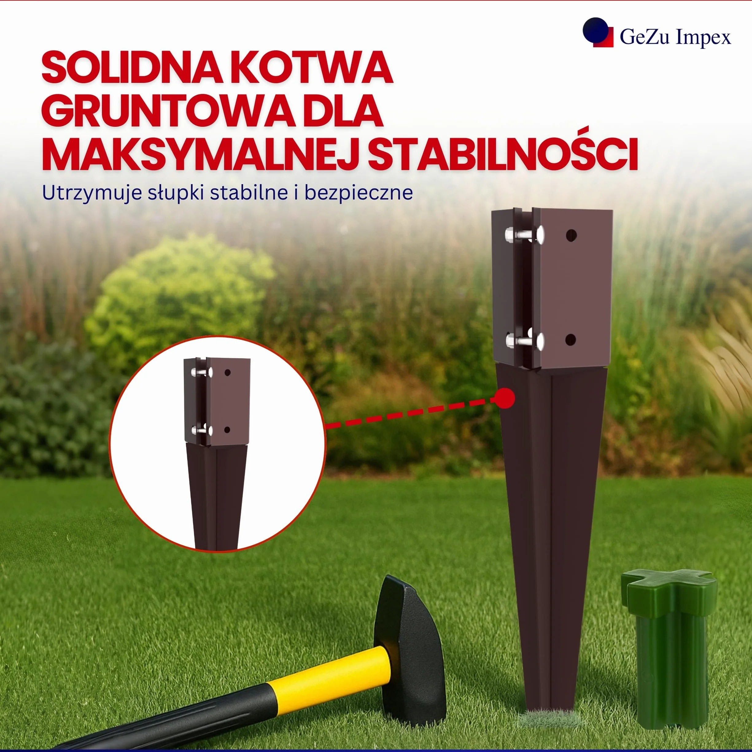 GEZU IMPEX Szybkozaciskowy Wspornik Wbijany 100 x 100 x 750 mm Zestaw 16 Pokryty Proszkowo Kotwa Gruntowa Uchwyt Slupka Ogrodzeniowego Zacisk Wbijany