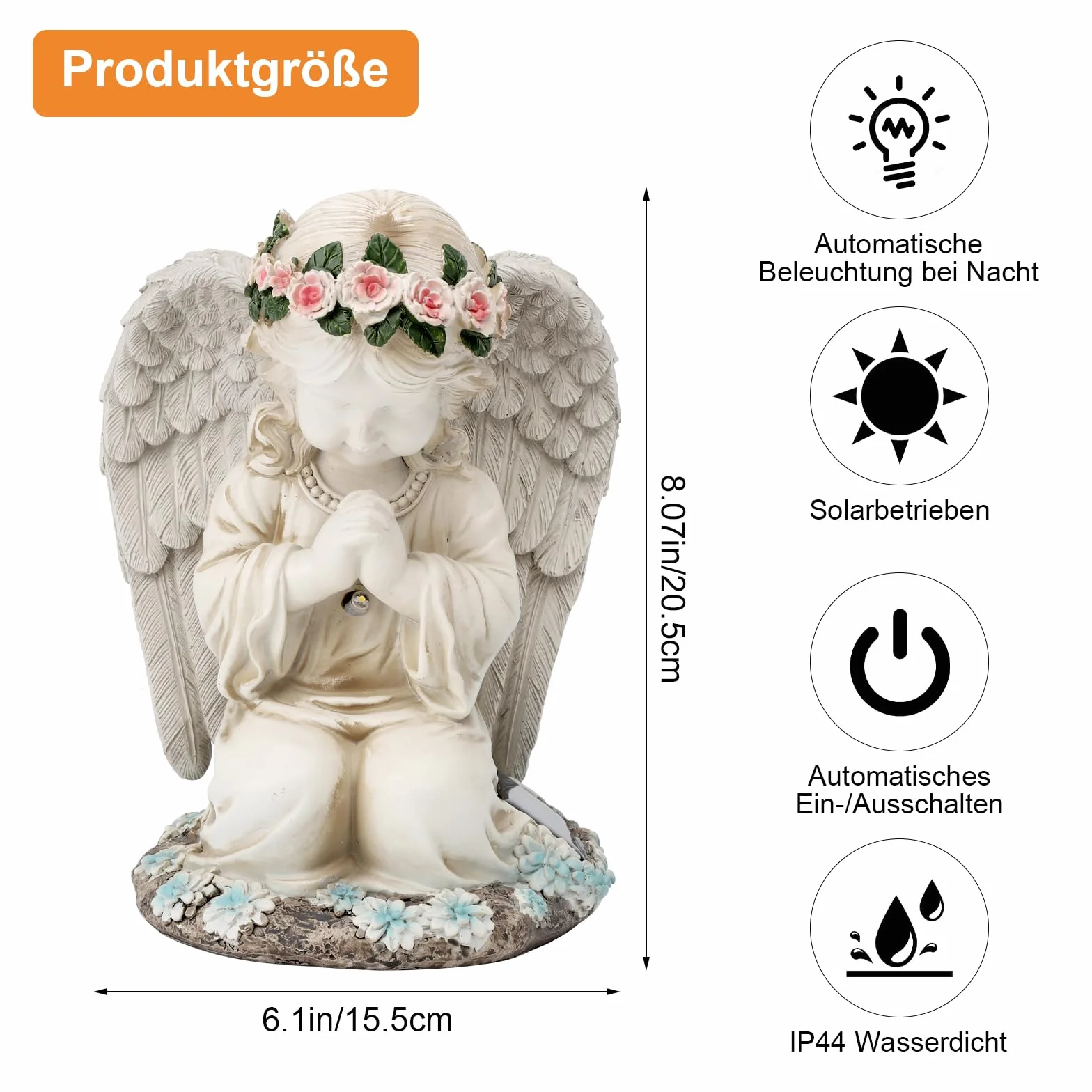 HENGBIRD Solarna figurka ogrodowa anioł, latarnia solarna, dekoracja na grób, odporna na warunki atmosferyczne