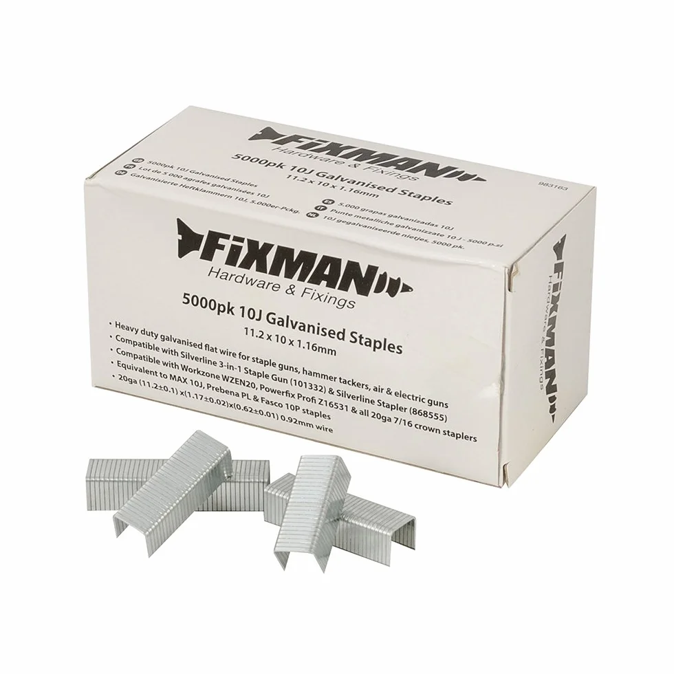 Fixman 983163 10J ocynkowane zszywki, 5000 szt., 11,2 x 10 x 1,17 mm, srebrne