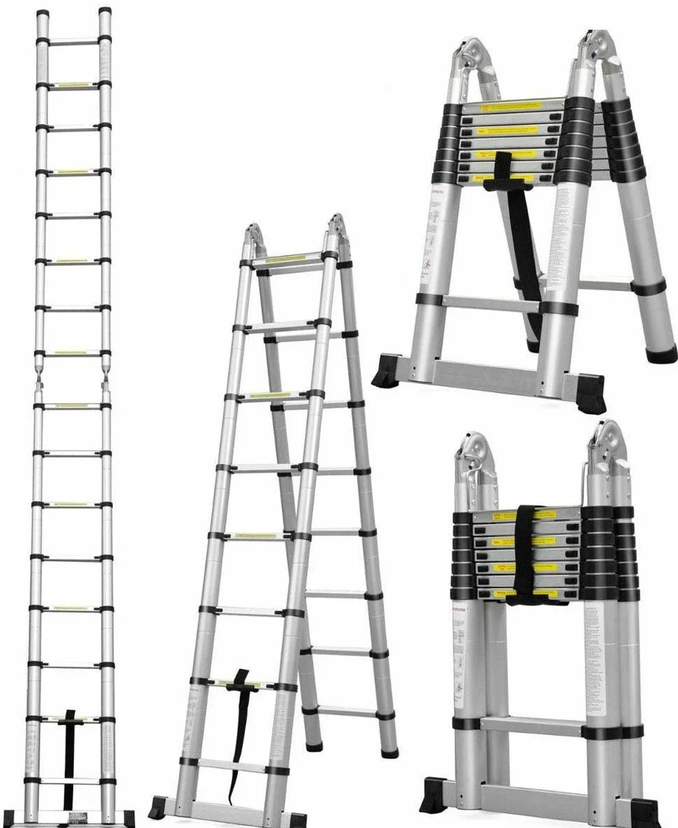 Teleskopowa drabina loftowa, 5 m, wysuwane, składane, drabiny schodowe, śruba zabezpieczająca, 5 m, wielofunkcyjne składane aluminiowe drabiny przedłużające, długość w kształcie litery A, 2,5 m + 2,5 m