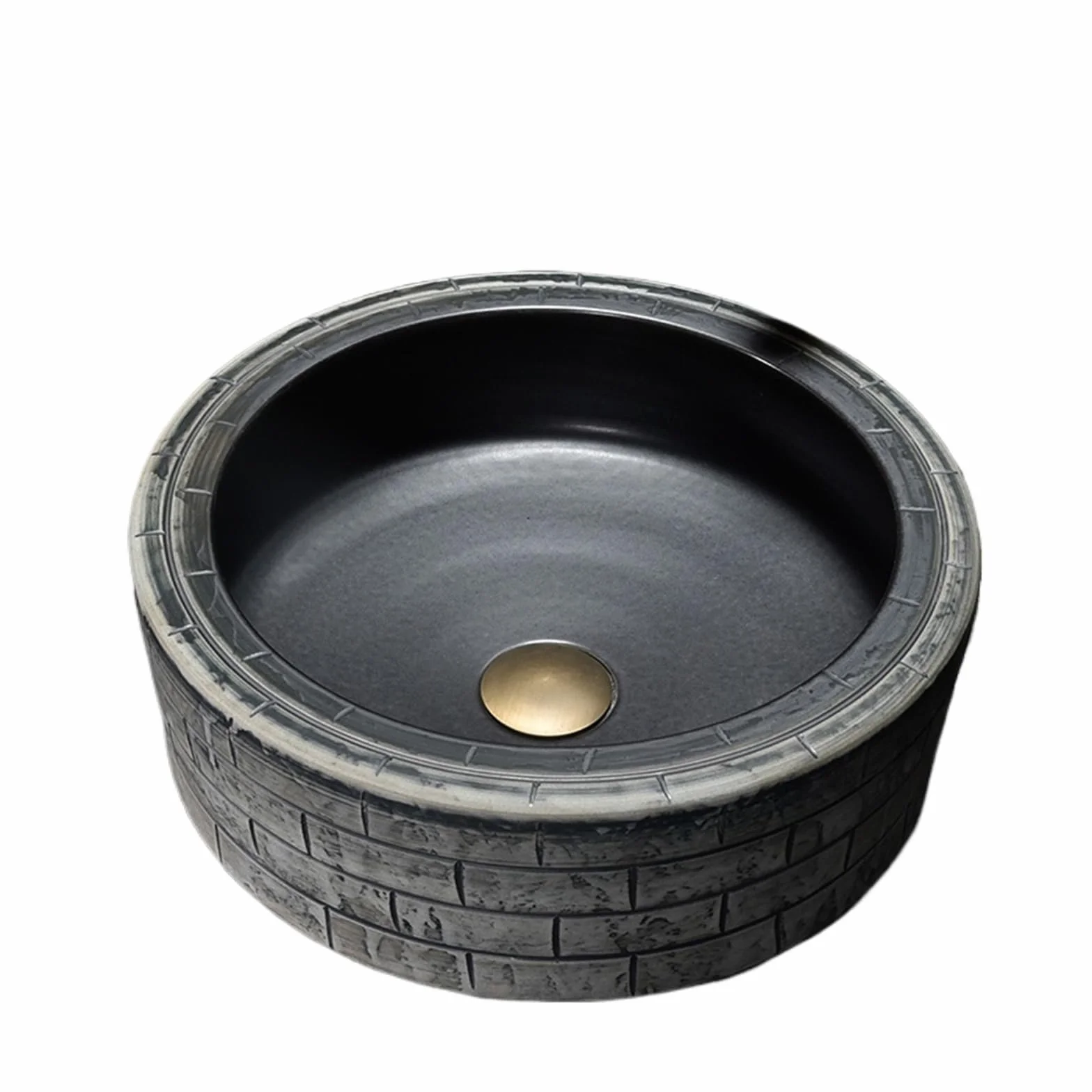 Umywalka Nablatowa, Ceramiczna Umywalka Nablatowa Z Teksturą Cegły, Artystyczna, Z Kranem I Odpływem, Jeden Kolor, Jeden Kolor