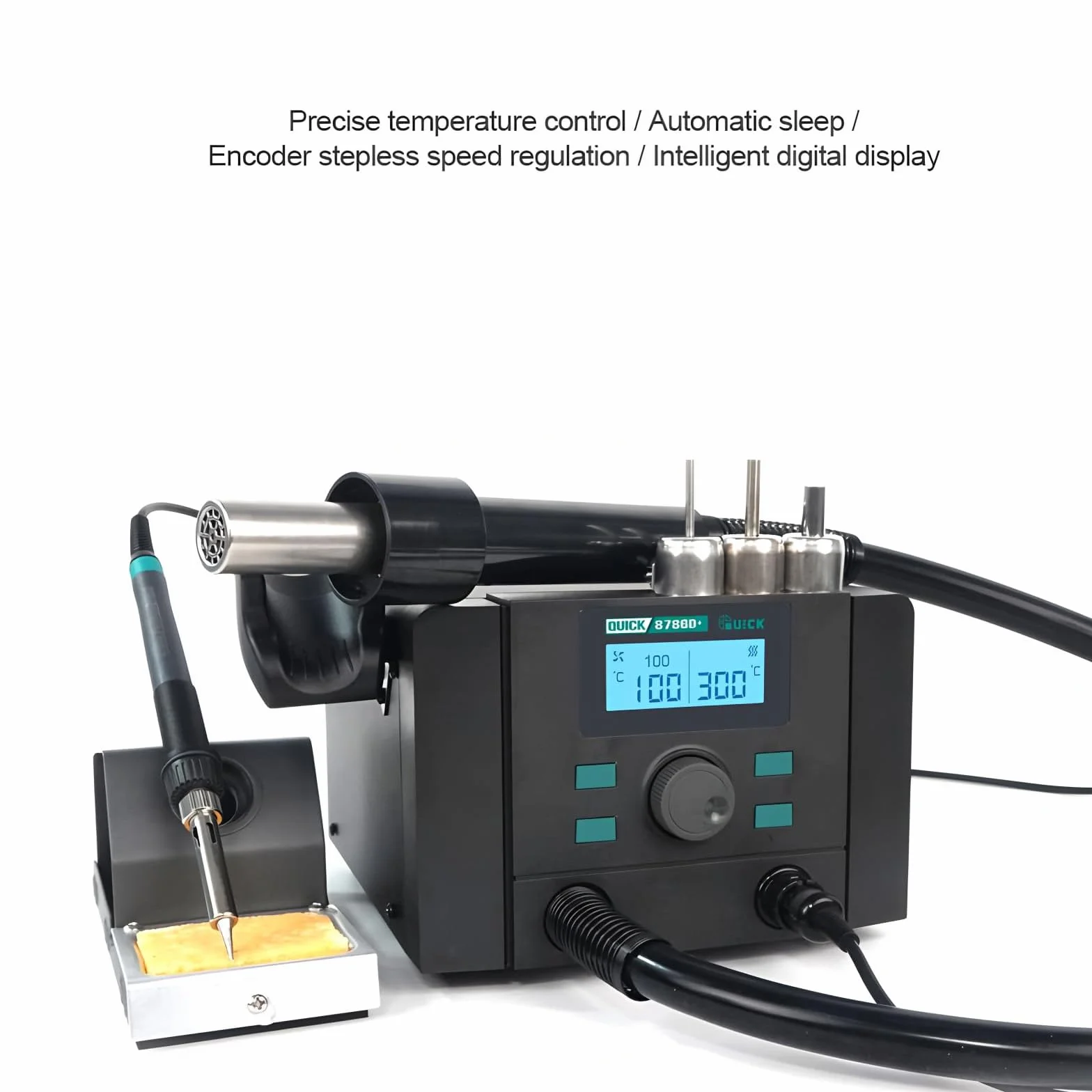 Stacja lutownicza 700 W z wyświetlaczem cyfrowym, ekranem LCD, 3 dyszami, przepływ powietrza 40 l/min, narzędzie do rozlutowywania do naprawy elektroniki i pracy obwodów