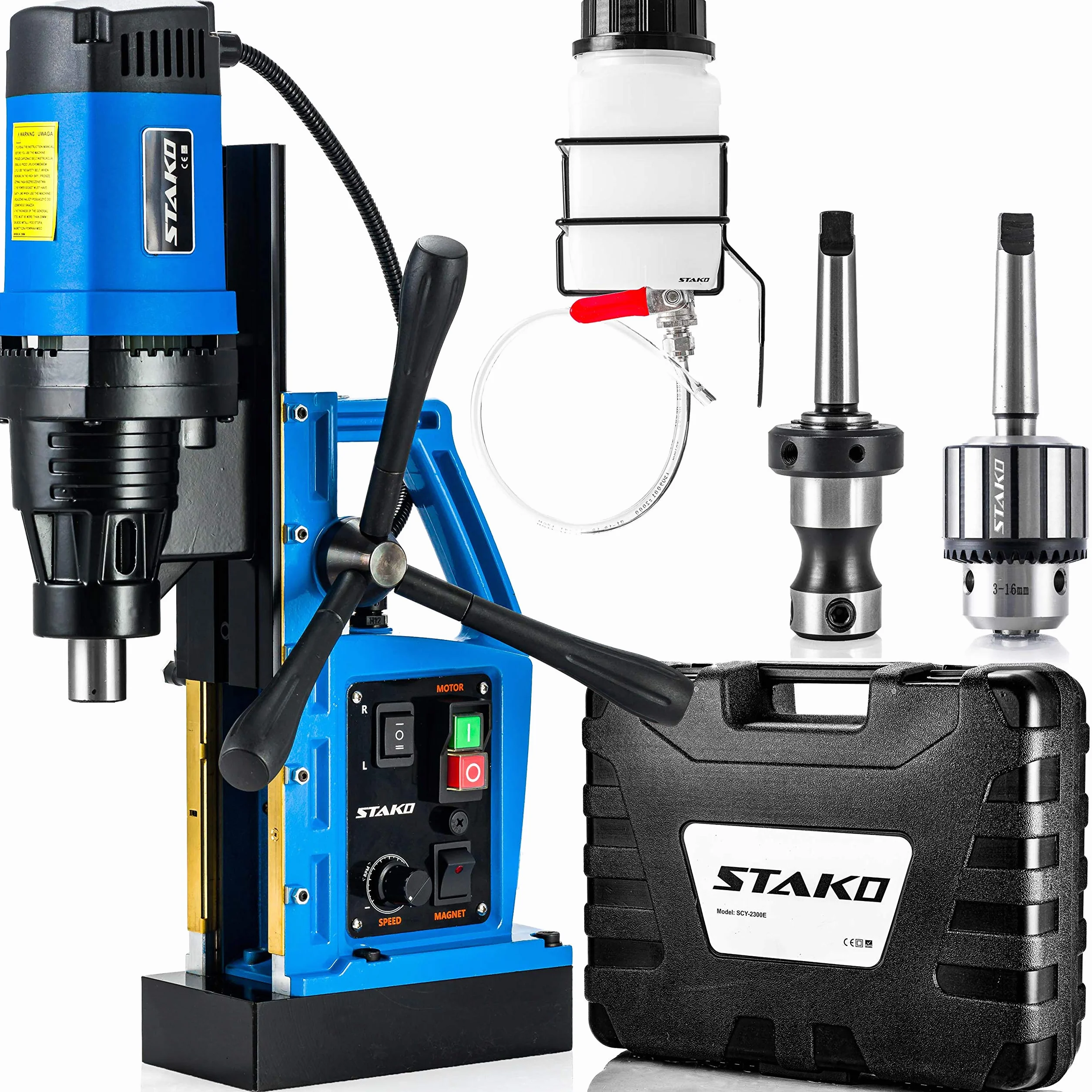 STAKO Wiertarka Magnetyczna SCY-2800RE – 2050 W – Ø 80 mm – Siła Magnetyczna 17000 N – 17 kg – Wrzeciono MT3 – Przenośna Magnesówka do Obróbki Metalu i Gwintowania – Zestaw 2
