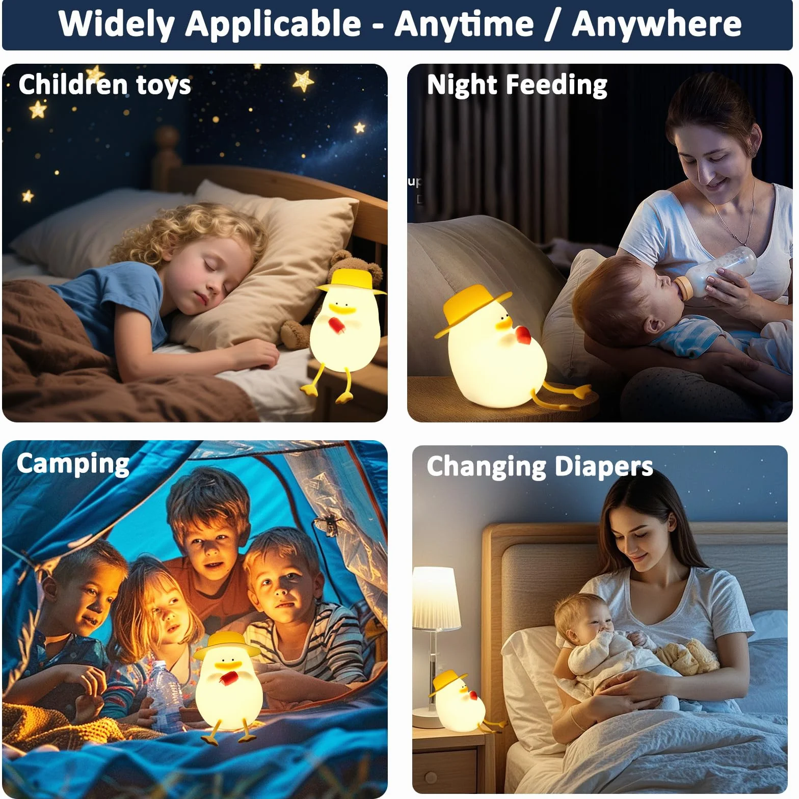 Lampka nocna dla dzieci, silikonowa lampka nocna LED, kaczka, możliwość ponownego ładowania, 7 kolorów dotykowych, przenośna lampka do karmienia do pokoju dziecięcego, dla małych dzieci
