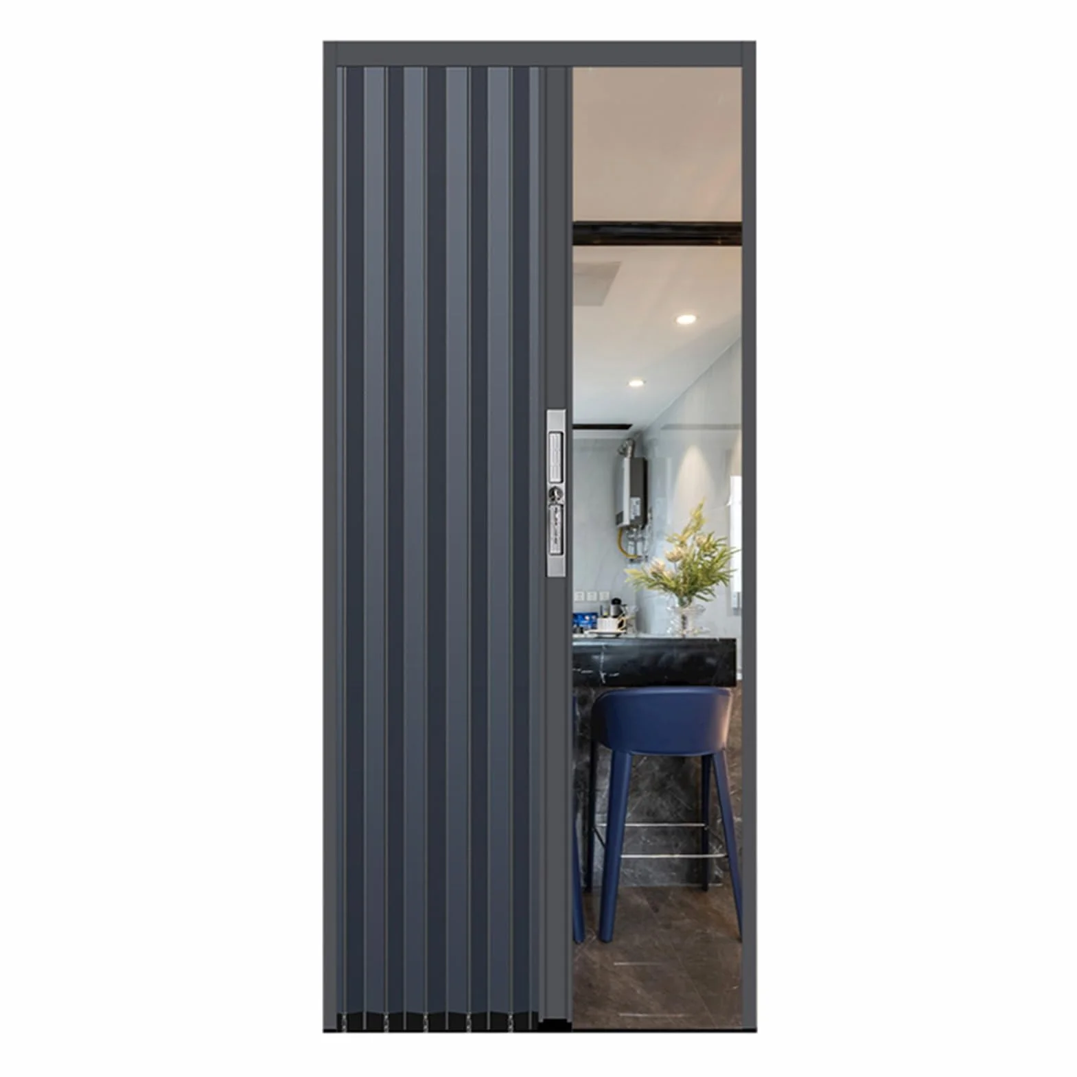Dostosowywane Wewnętrzne Drzwi Harmonijkowe z Zamkiem I Kluczem, Izolacyjne Aluminiowe Drzwi Składane, Szara Wieloskładkowa Ścianka Działowa, do Drzwi(80x210cm(31.5x82.7in))