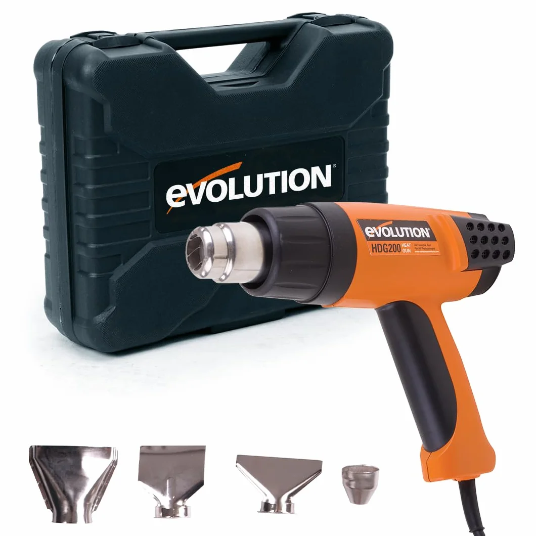 Evolution Power Tools HDG200 Cyfrowa opalarka z regulacją temperatury (opalarka na gorące powietrze) Zakres temperatur od 50 do 630¡ – W zestawie: futerał, 4 x dysze i skrobak, 230V