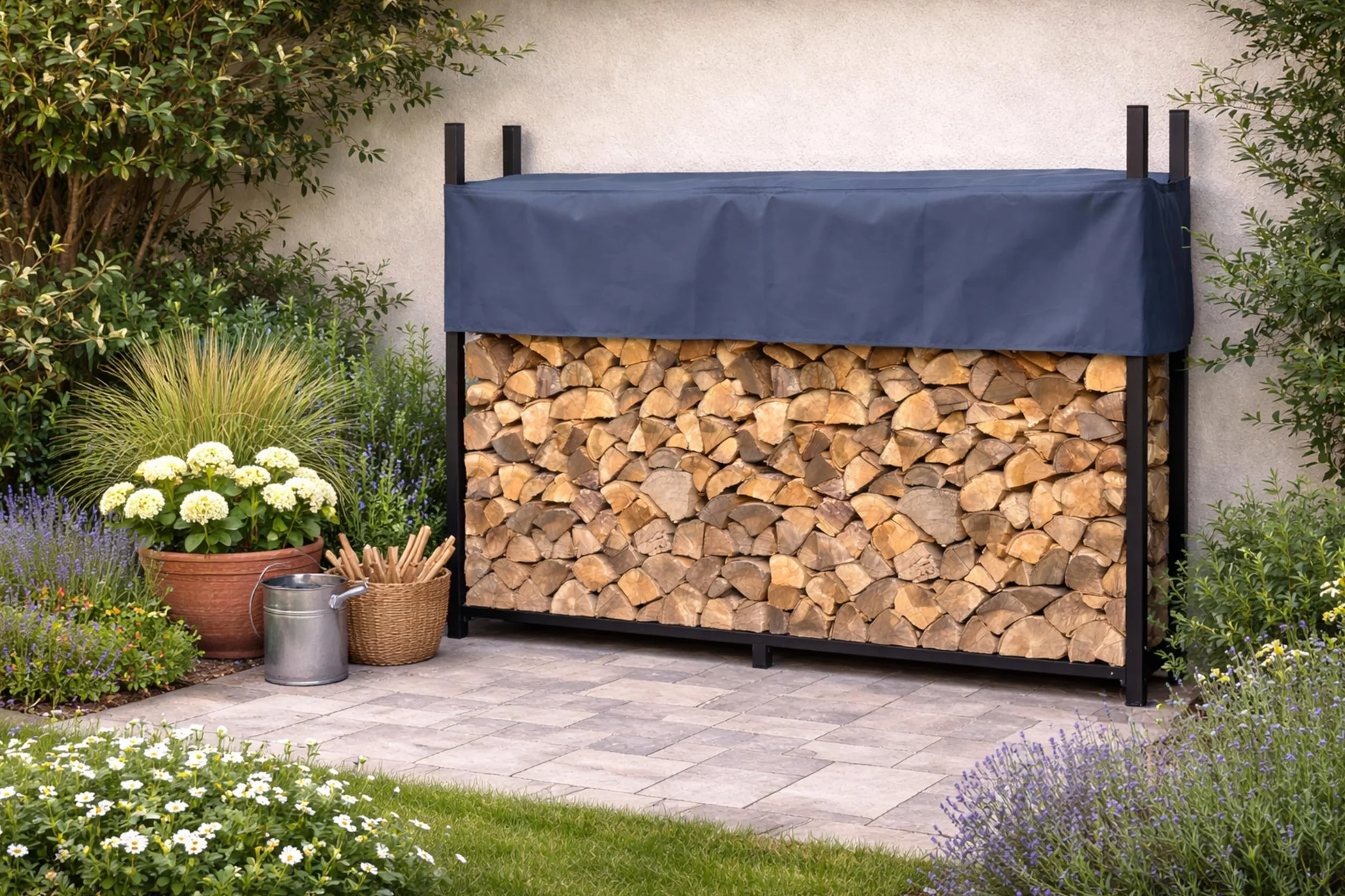 Regał na drewno kominkowe antracyt 200 x 25 x 115 cm stojak na drewno opałowe
