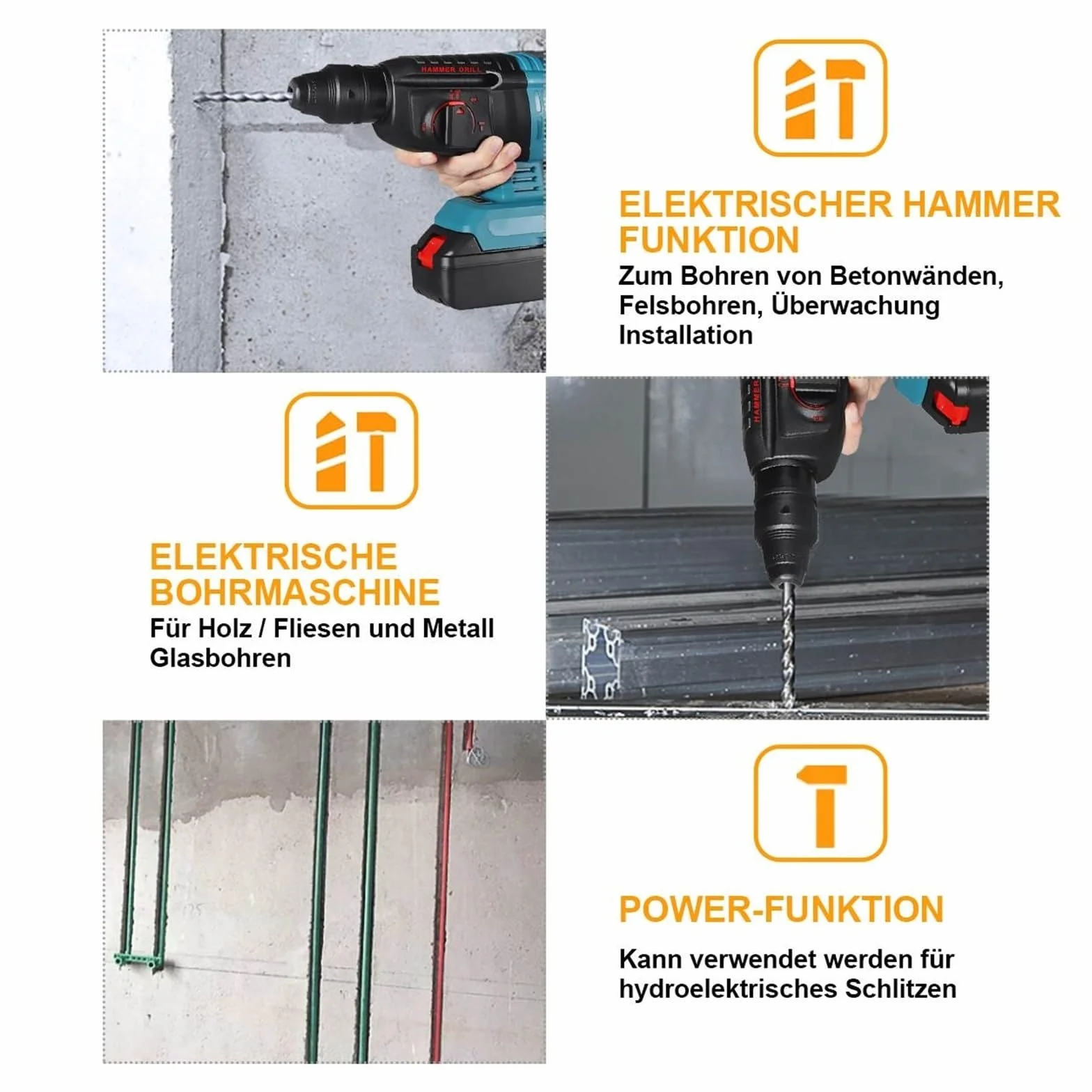 26MM 6200RPM Bezszczotkowy Elektryczny Młot Udarowy Wiertarka Wielofunkcyjna Obrotowa Elektryczna Do 18V Akumulator Elektronarzędzia DużA Zdolność Wiercenia