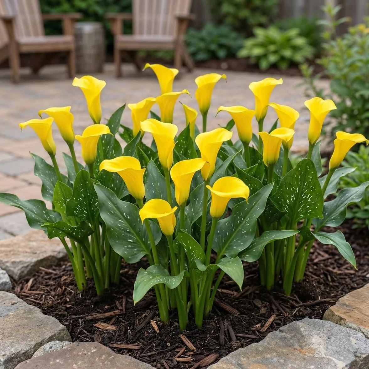 Cebulki żółtej pasji (żółte) Zantedeschia Calla Lily, 5 prawdziwych i dużych cebul, które rodzą więcej niż 5 kwiatów, idealna roślina ogrodowa, kwiatowe z Holandii (bez nasion i nie sztuczne)