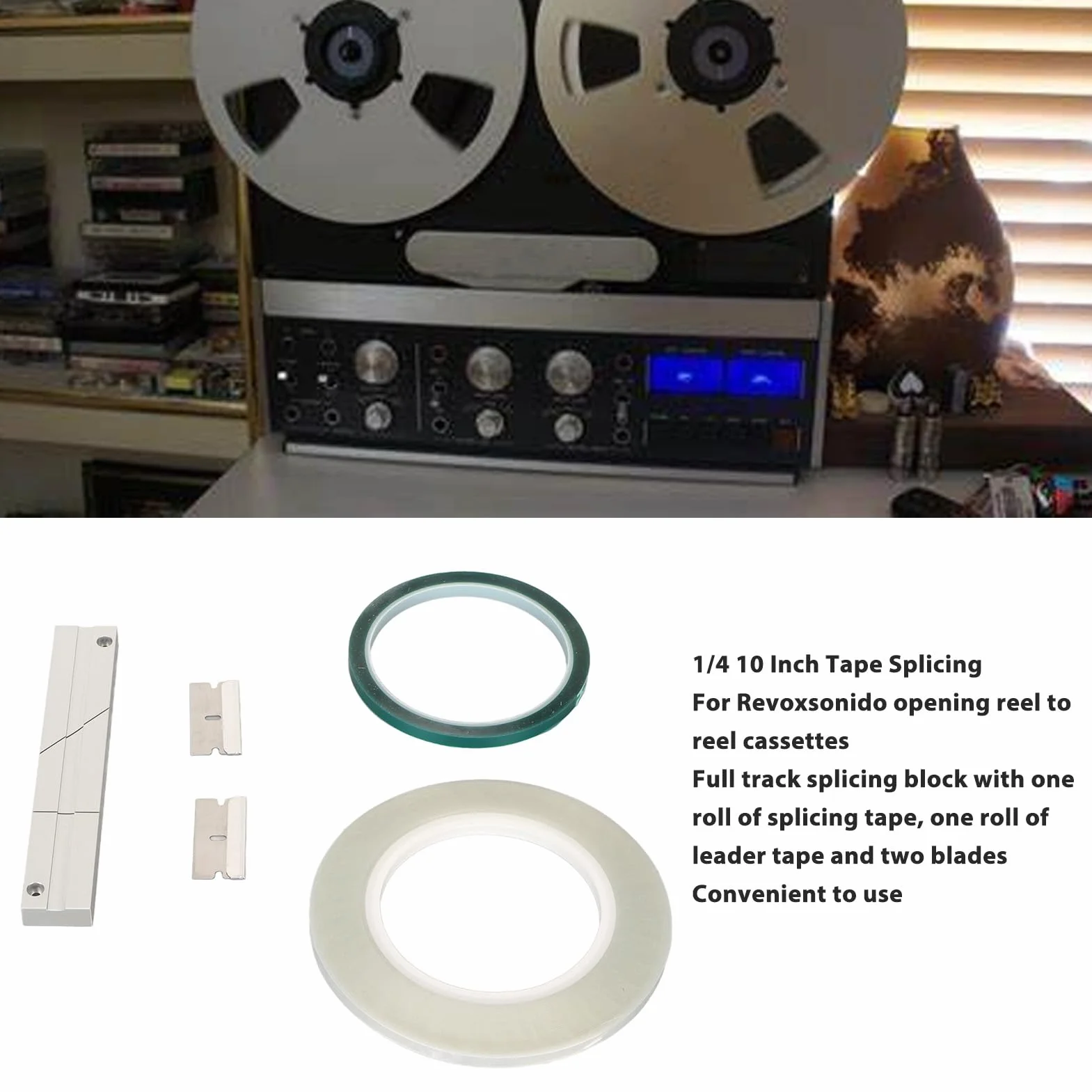 Zestaw do łączenia Taśm 1/4 10 Cali, Zestaw do łączenia Taśm Audio z otwartą szpulą, z Blokiem do łączenia Taśm, Taśmą do łączenia i Taśmą prowadzącą, do Magnetofonów Szpulowych
