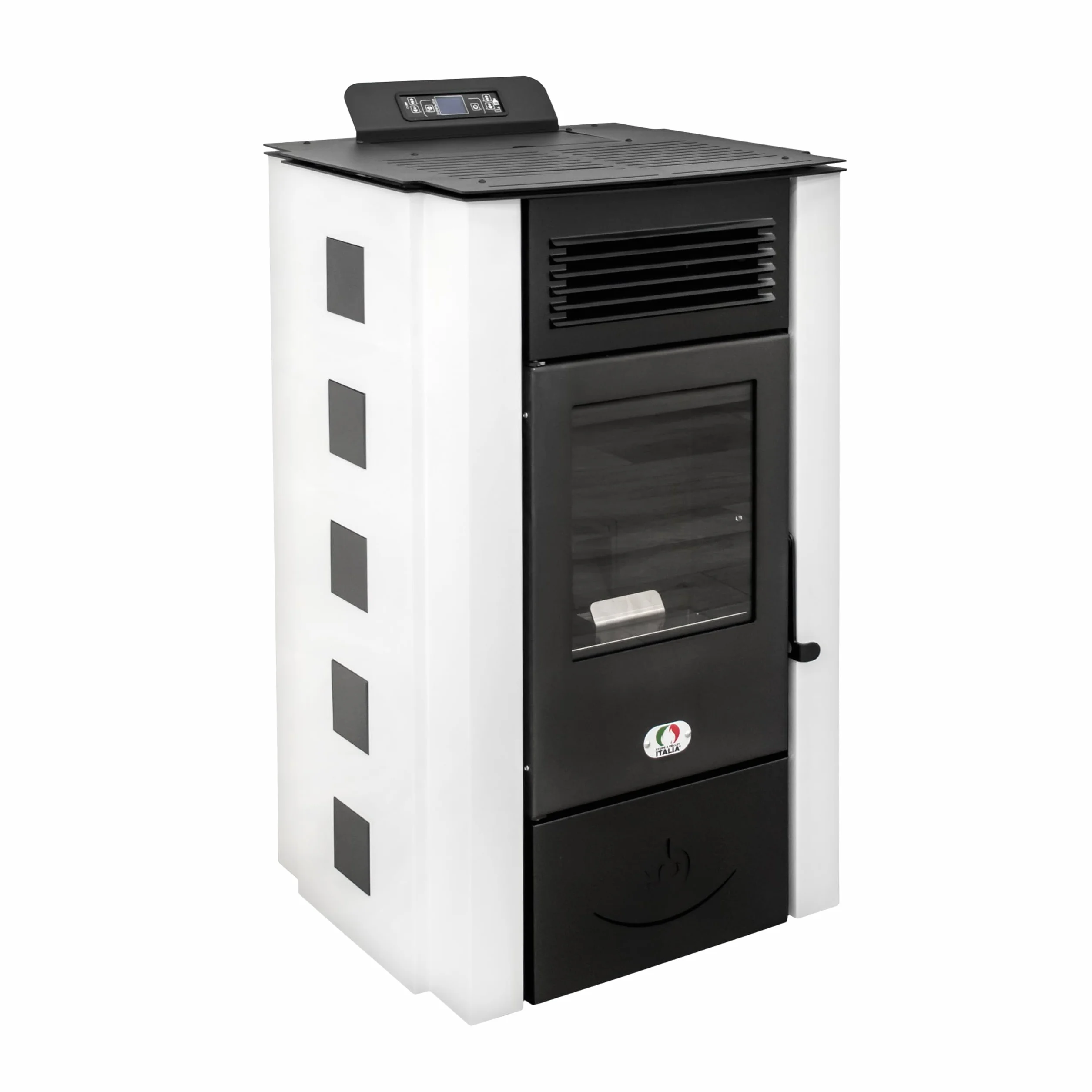 STUFE A PELLET ITALIA Colorado 15 kW | wydajność pieca na pellet 92%, ogrzewa 140 m², autonomia 15 godzin, programowalna, 5 prędkości i poziomów mocy, 24 miesiące , kolor biały