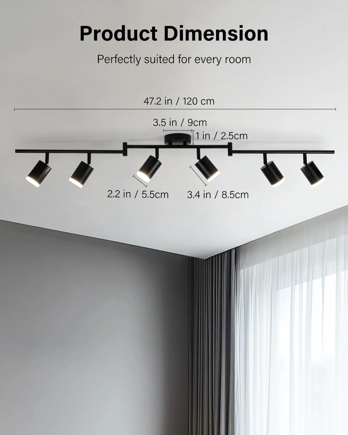 Leselux Lampa sufitowa LED Obrotowa, 6-kierunkowa regulowana oprawa sufitowa z podstawą GU10, nowoczesna matowa czarna lampa punktowa do kuchni, sypialni, salonu, lampa nie jest dołączona