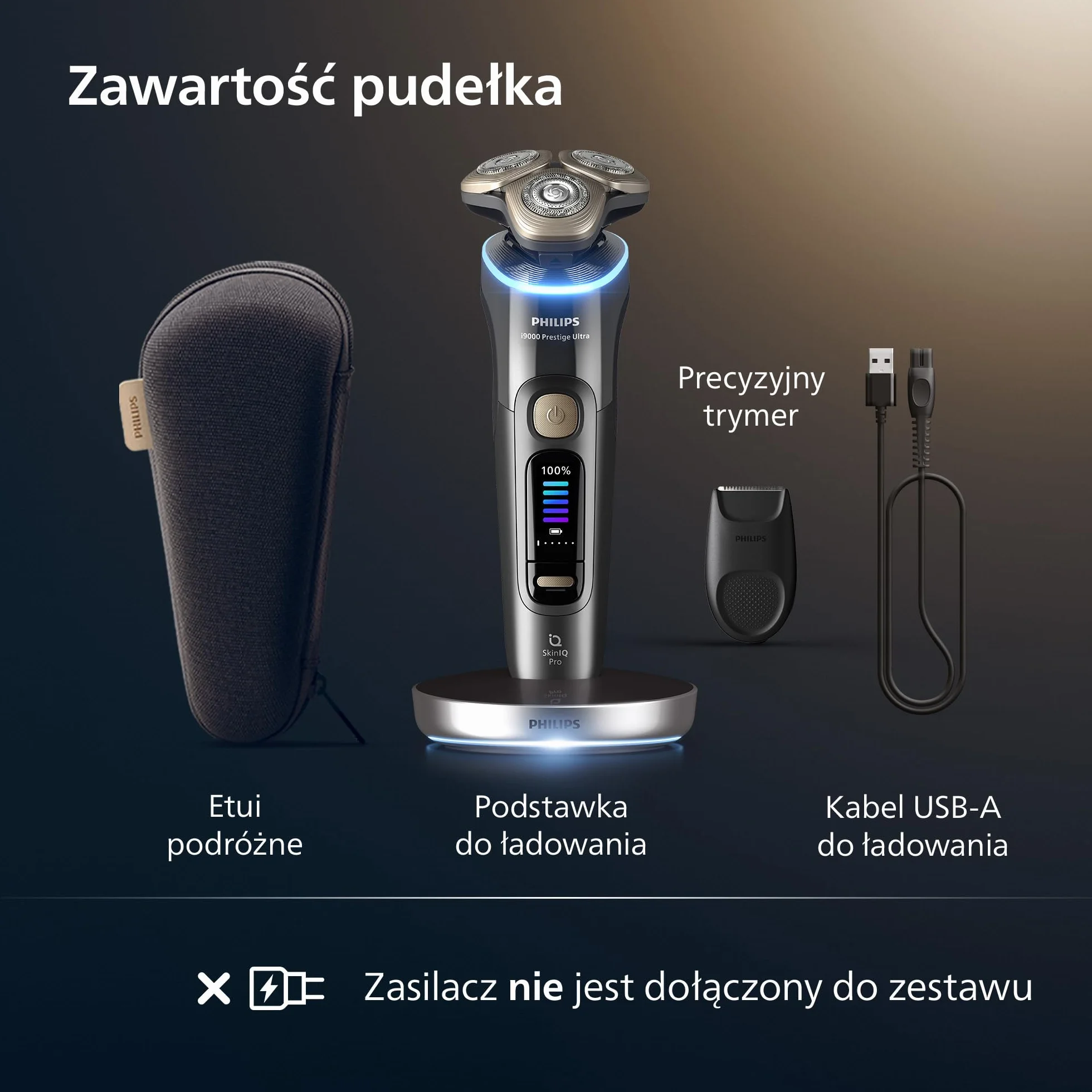 Philips Shaver i9000 Prestige Ultra, golarka elektryczna do golenia na sucho i mokro z technologią Skin IQ Pro, System Triple Lift & Cut, obrotowe 360º ostrza, 5 trybów golenia, Model XP9402/11