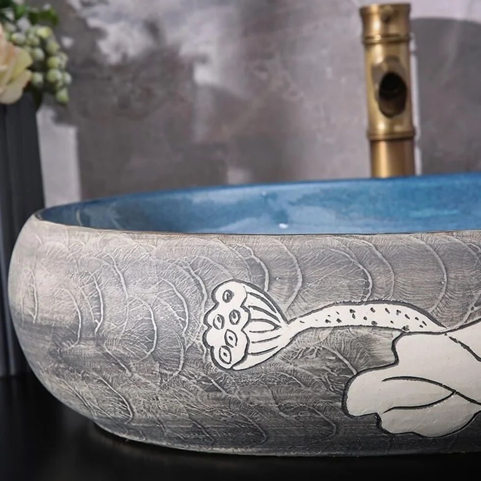 Umywalka Nablatowa Do Łazienki Umywalka Nablatowa Do Łazienki W Stylu Retro Umywalka Nablatowa Ceramiczna Umywalka Artystyczna Umywalka Nablatowa