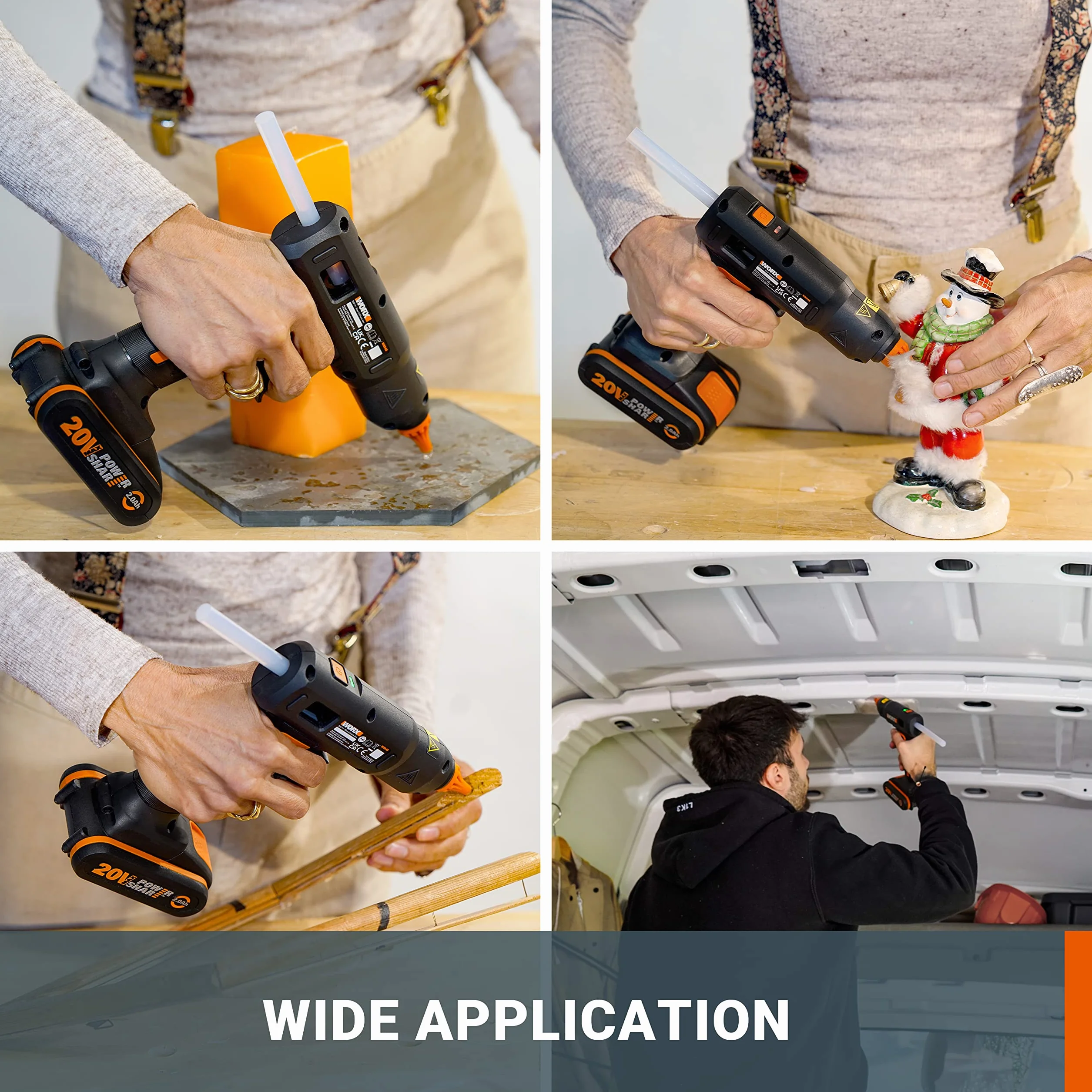 WORX 18V(20V MAX) Pistolet do Klejenia na Gorąco WX045.9, PowerShare, 60W, MAX 200 ℃, Anty-kapania, z 10*Klej, bateria i ładowarka Nie wchodzą