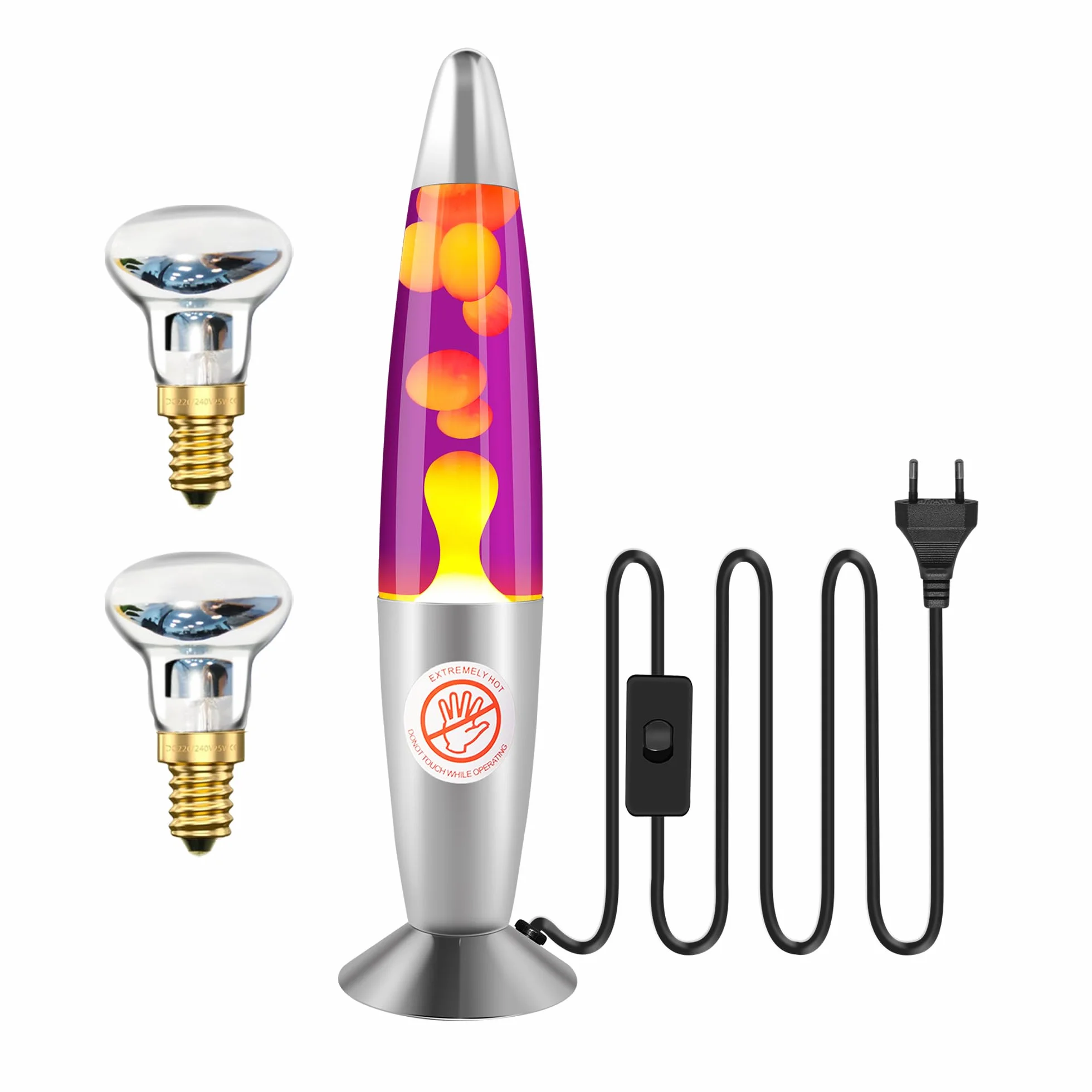 Lampa lawowa w stylu retro – fioletowo-żółta lampa lawowa 33 cm, aluminiowy korpus, żarówka R39 25 W E14, nastrojowa lampa do salonu, sypialni, pomysł na prezent dla dorosłych i dzieci