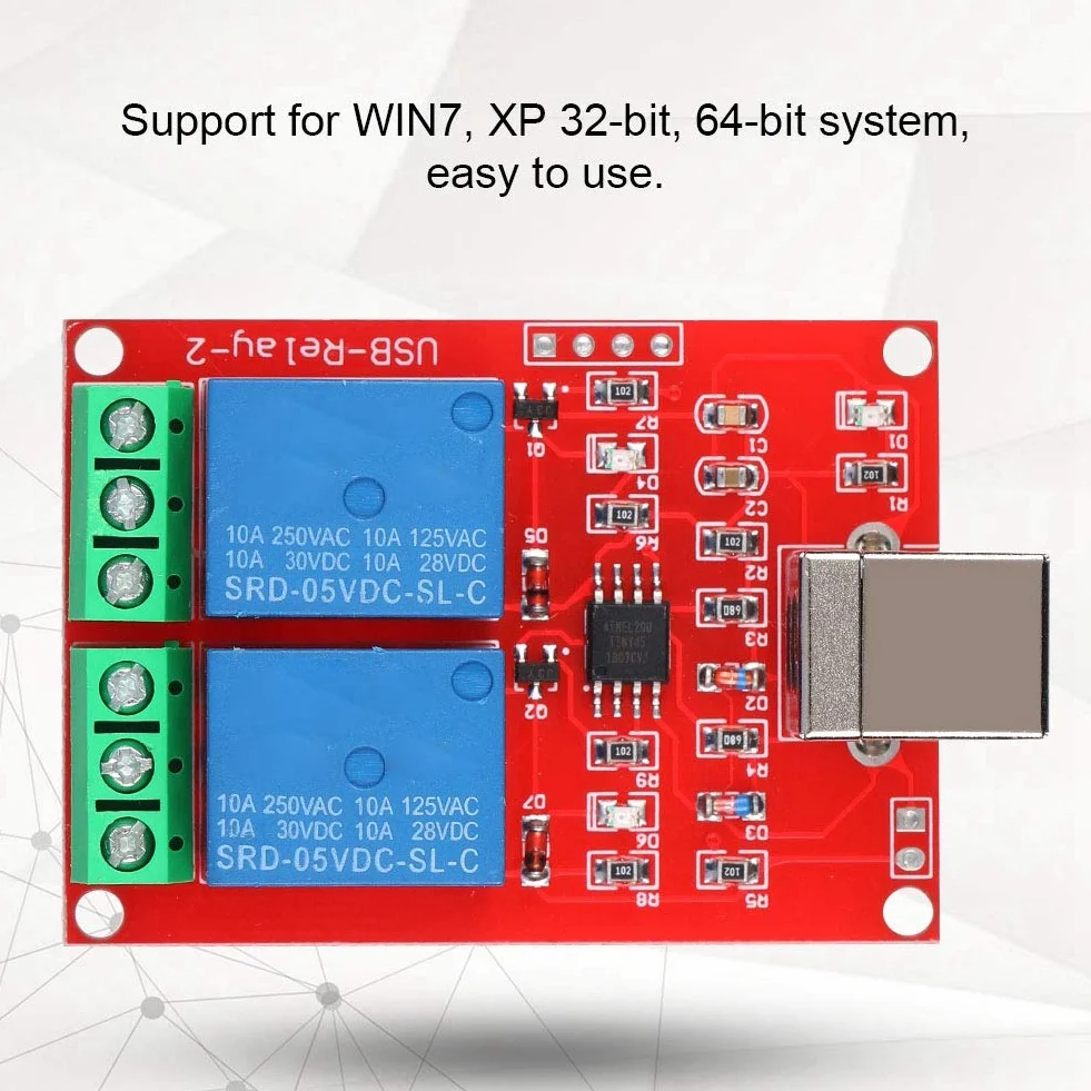 Przekaźnikowy przełącznik sterujący USB Moduł PC USB inteligentny kontroler USB 2-kanałowy 5 V, system wsparcia: dla systemu XP 32 bit, 64 bit