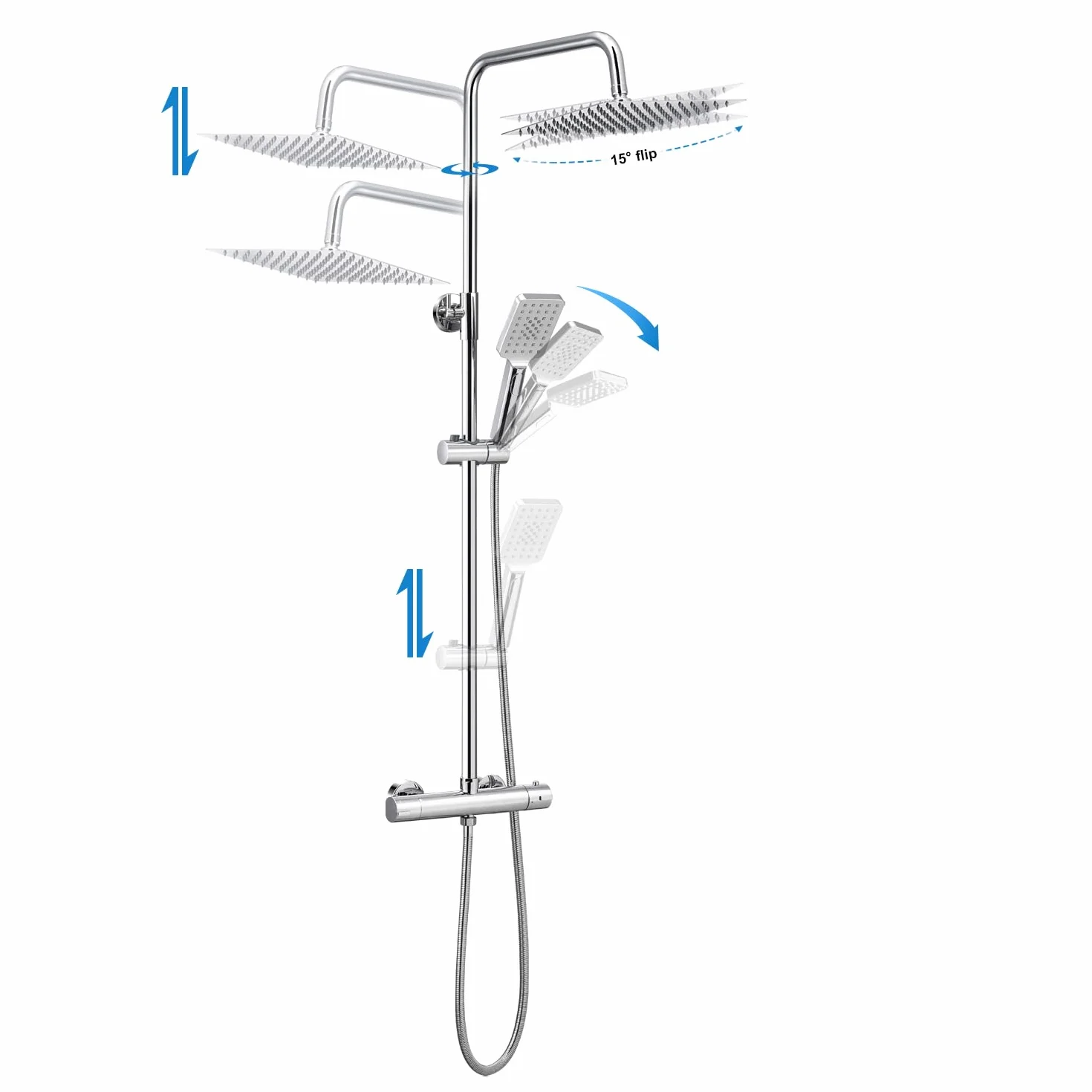 BONADE System prysznicowy z termostatem, deszczownica, ze stali nierdzewnej 304, kompletny zestaw z termostatem prysznicowym, regulowany uchwyt ścienny, deszczownica 30 cali, zestaw armatury wannowej