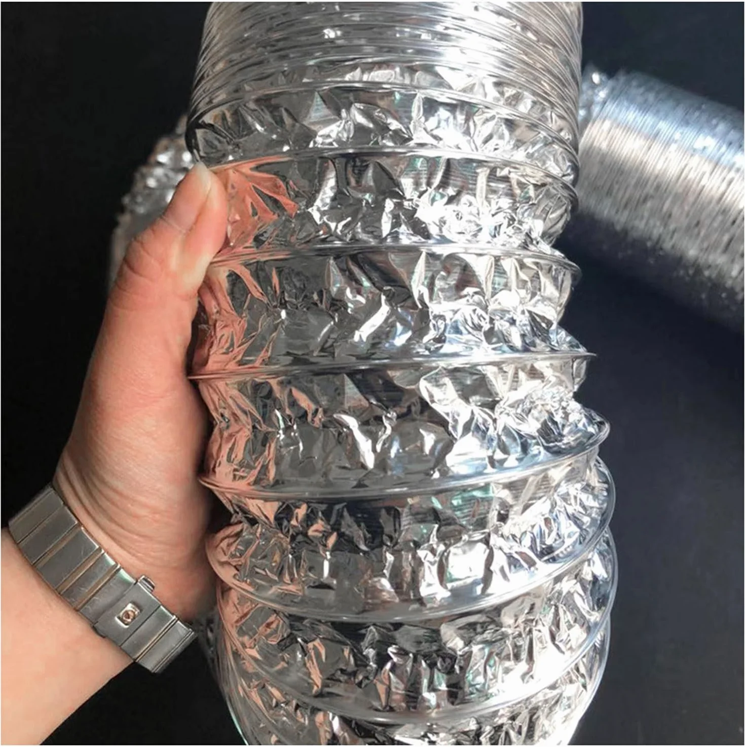 Przewód wentylatora, 80 mm-300 mm 2m-5 m wąż aluminiowy z opaskami zaciskowymi i taśmą (5 m, 180 mm)