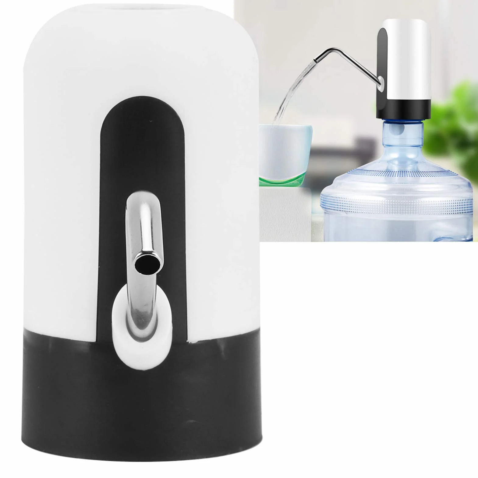Elektryczna Pompa do Wody Pitnej, 4,5L 5L 7,5L 10L 11,3L 15L 18,9L Pompa do Butelek na Wodę Ładowanie USB Dozownik Wody Pitnej Zestaw do Domowego Biura(02)