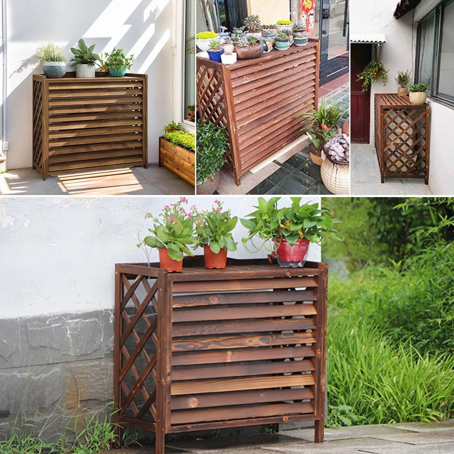 Drewniana osłona klimatyzatora zewnętrznego i pompy ciepła - ochrona jednostki do ukrycia (100x44x9)