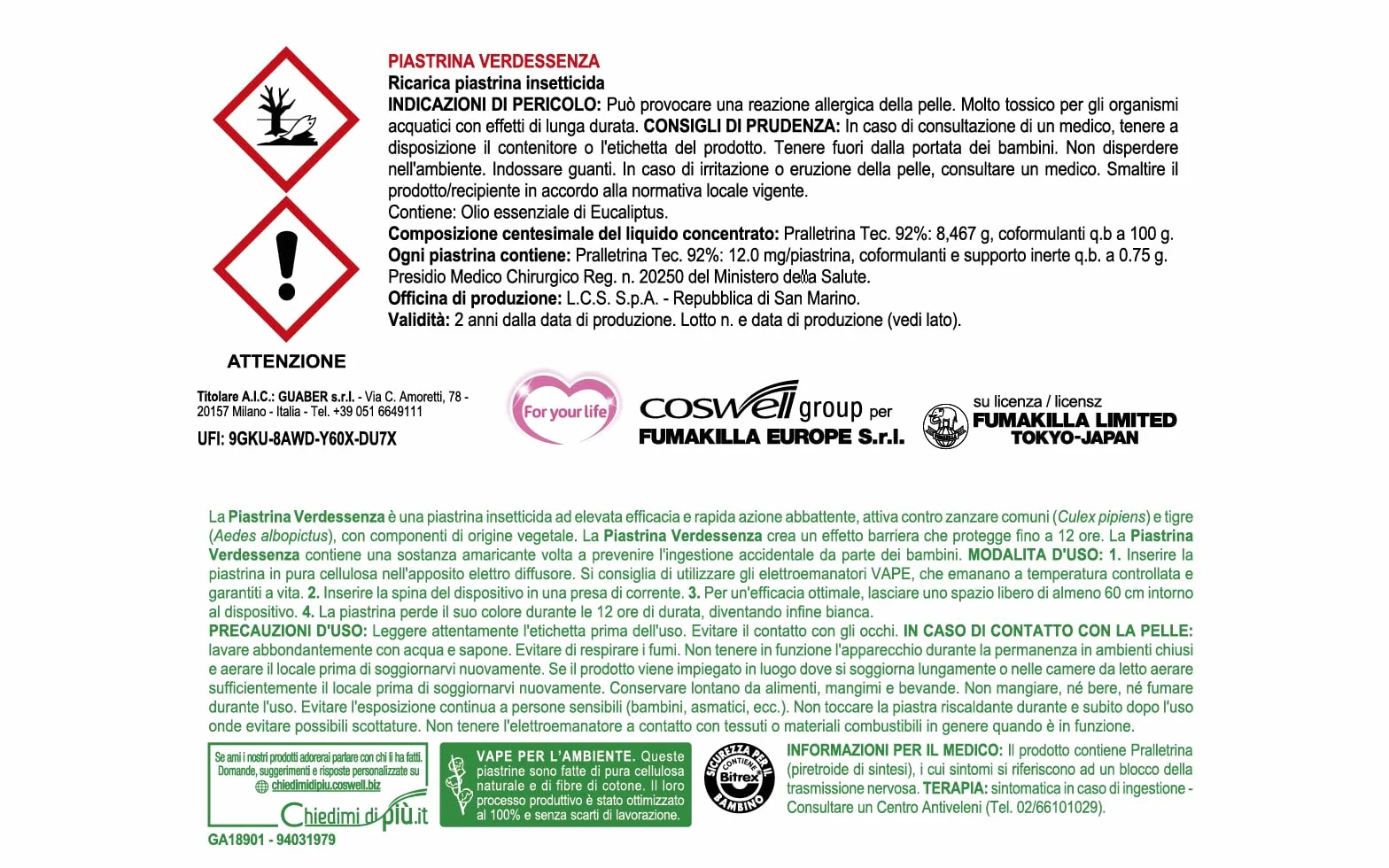 Vape zielonki 20 płytek komary zwykłe tygrysie ochrona 12 godzin