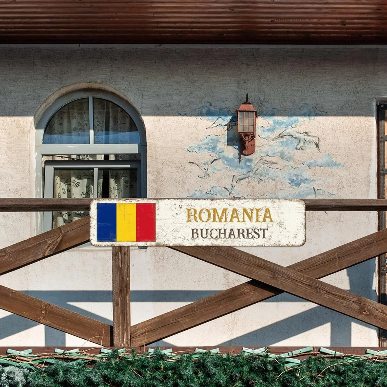 Rumunia retro metalowa tablica blaszana znak miasto Bukareszt 7,6 cm x 30,5 cm