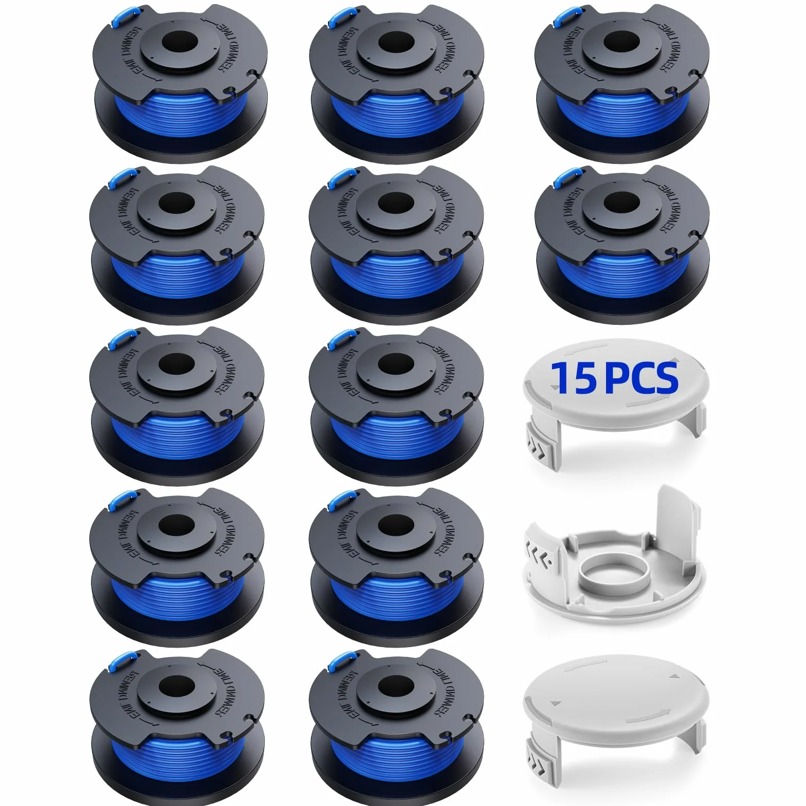 YWTESCH 12 sztuk zamiennej szpuli do podkaszarki AC14RL3A, kompatybilnej z Ryobi One+ 18V 24V 40V, szpula o średnicy 1,65 mm i długości 3,4 m, zawiera 12 paczek szpul i 3 pakiety nakładek