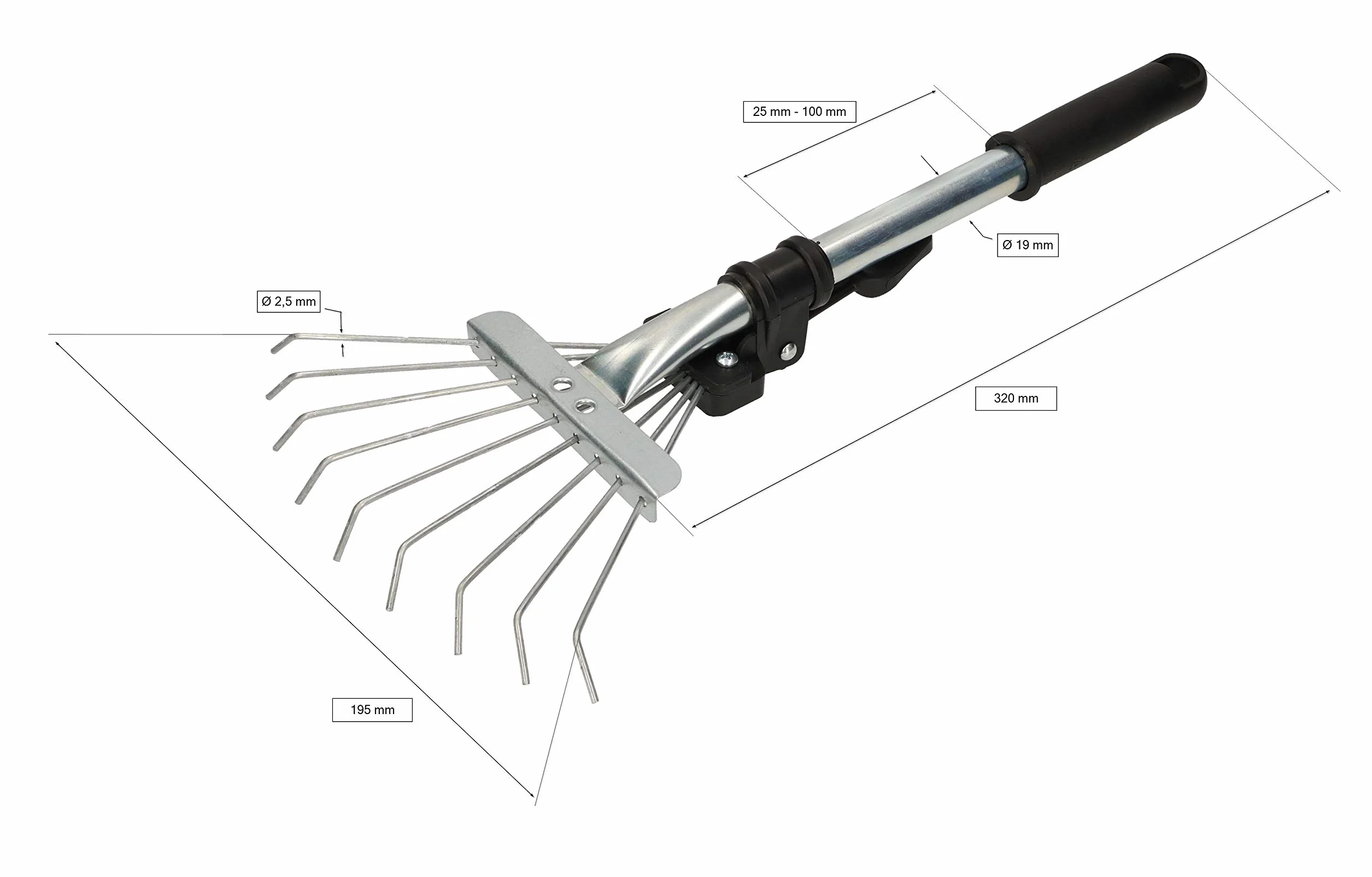 KOTARBAU Grabki Wachlarzowe Regulowane 20 cm 9 Zębów Metalowe Aluminiowy Trzonek Teleskopowy