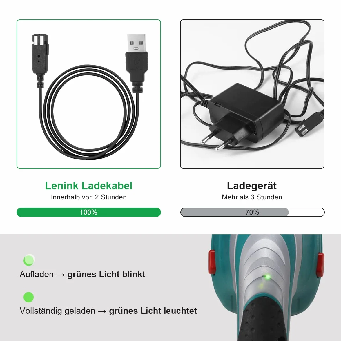 Lenink 100 cm kabel do ładowania, zastępczy kabel kompatybilny z akumulatorowymi nożycami do trawy Bosch Isio (nie do Advanced Shear i Easy Shear)