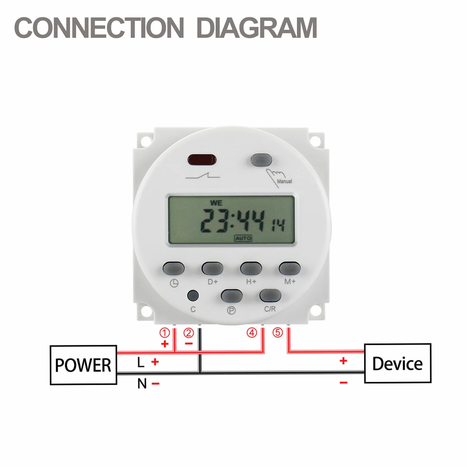 Baomain CN101A Programowalny przekaźnik czasowy, wejście 12 V DC/AC, wyjście 200-250 V 16 A, wyświetlacz LCD, codzienne/tygodniowe
