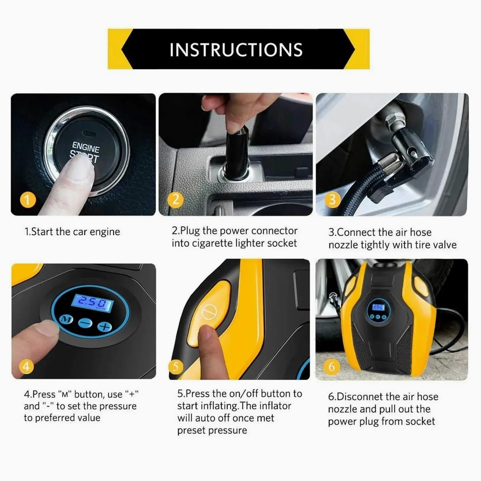 Cyfrowa Pompka Do Opon Samochodowych Auto Przenośna Sprężarka Powietrza Kół Elektryczna Mini Inflator 12V Szybki Użyciu