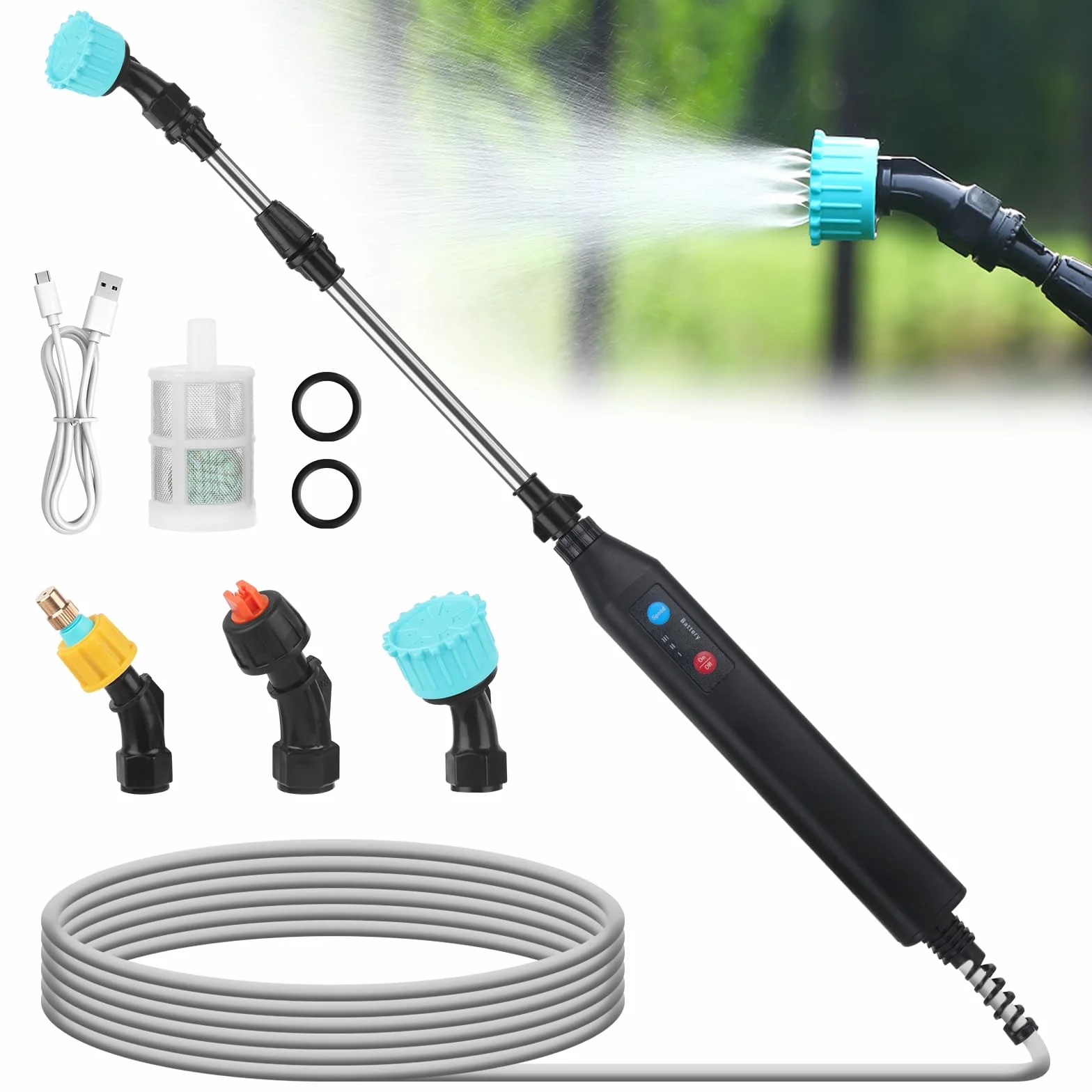 Mineup Akumulatorowy opryskiwacz ciśnieniowy 3,7 V z 3 dyszami i wężem 5 m, USB