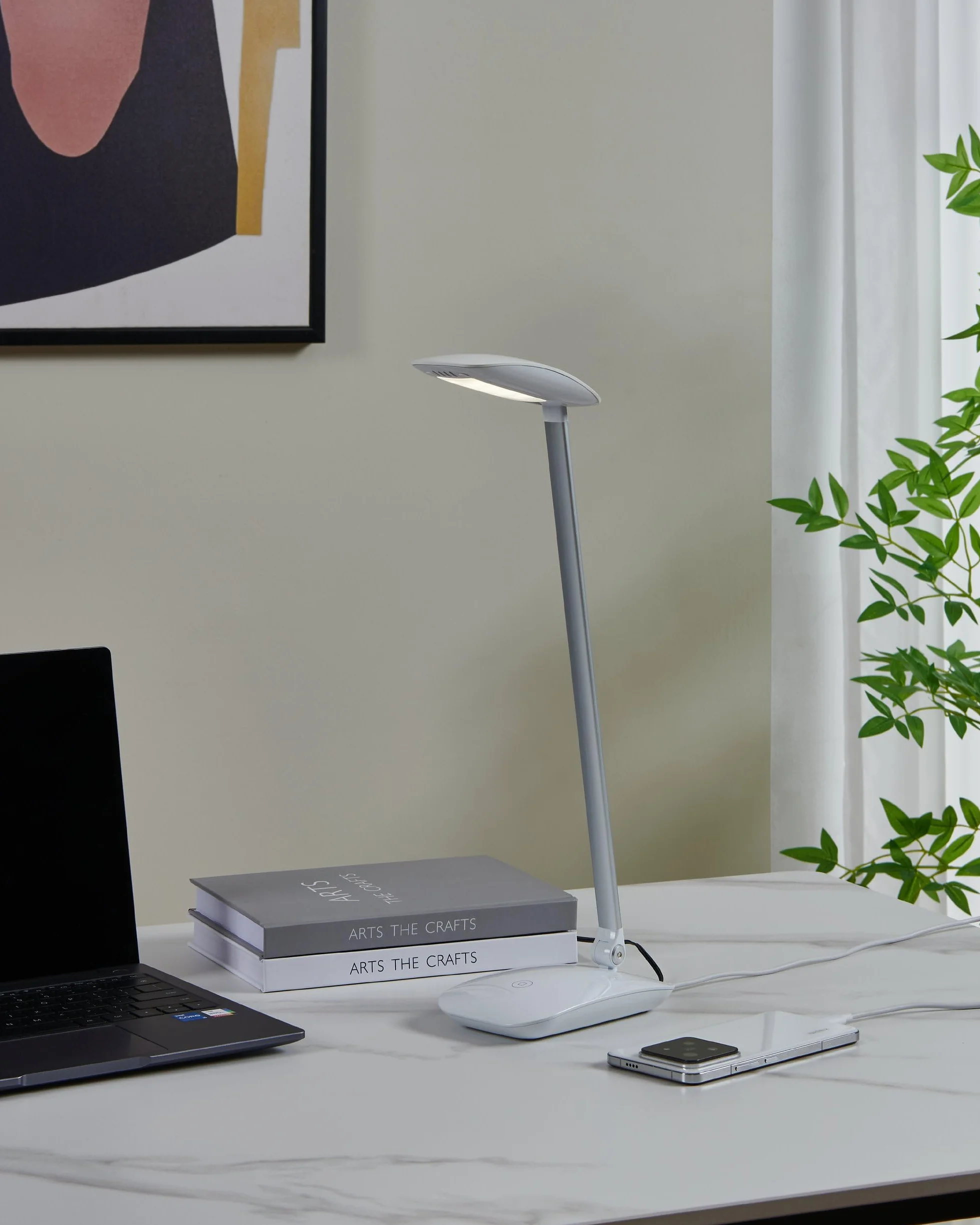 EGLO LED lampka stołowa Cajero, 1-płomienna lampa z dotykowym ściemniaczem | USB, lampa biurkowa, minimalistyczna z wysokiej jakości tworzywa, biała lampa do biura