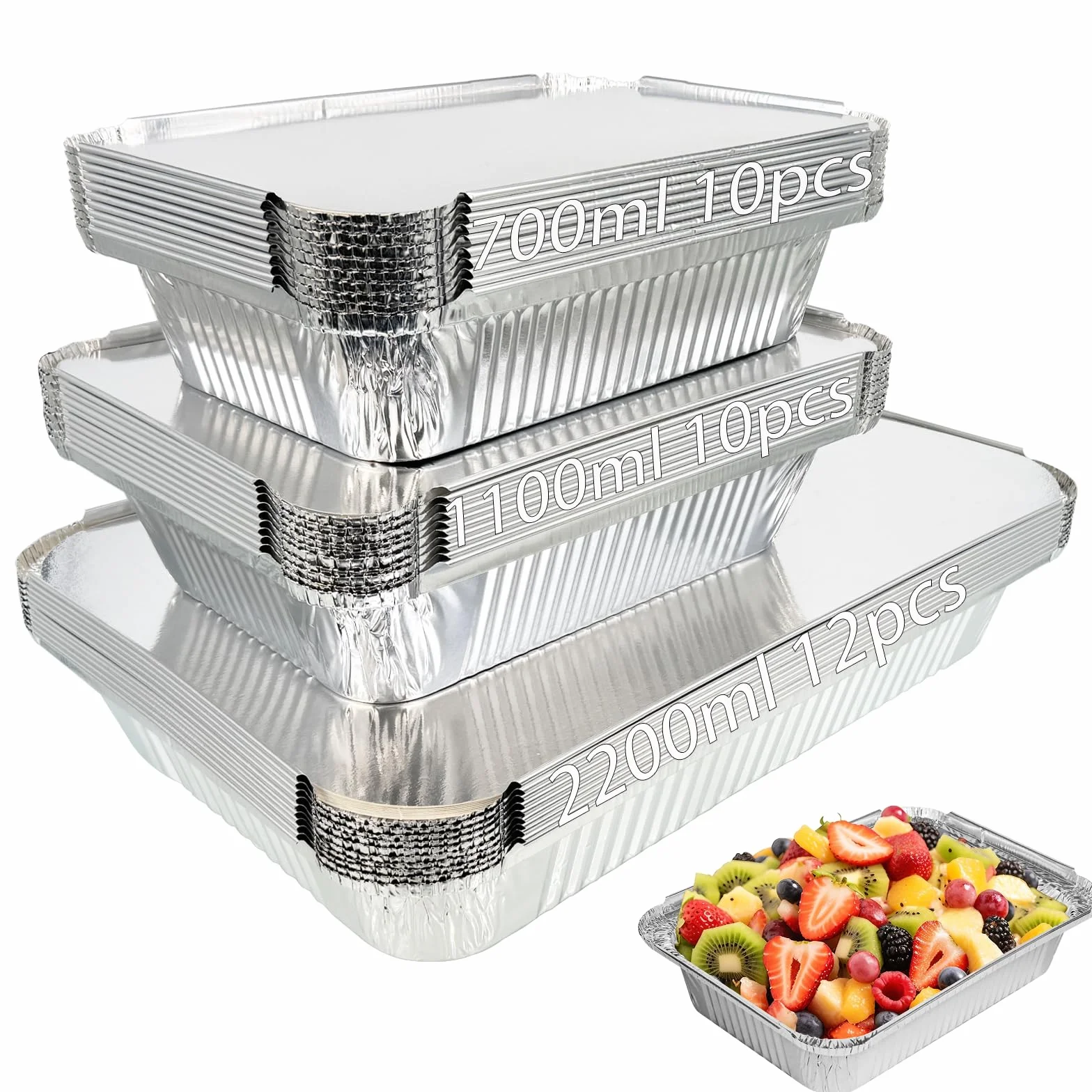 Aluminiowe miski do grilla 32 sztuki 2200/1100/700 ml z pokrywką