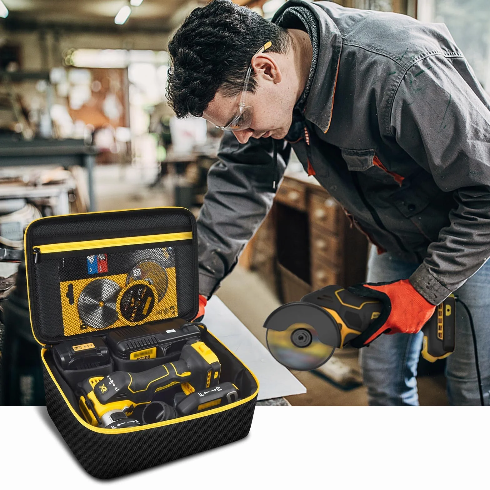 Torba kompatybilna z DEWALT 20 V MAX narzędzie odcinające 3 w 1 bezszczotkowe (DCS438B), etui do przechowywania, organizer na ładowarkę, baterie, koło tnące i inne akcesoria (tylko pudełko)