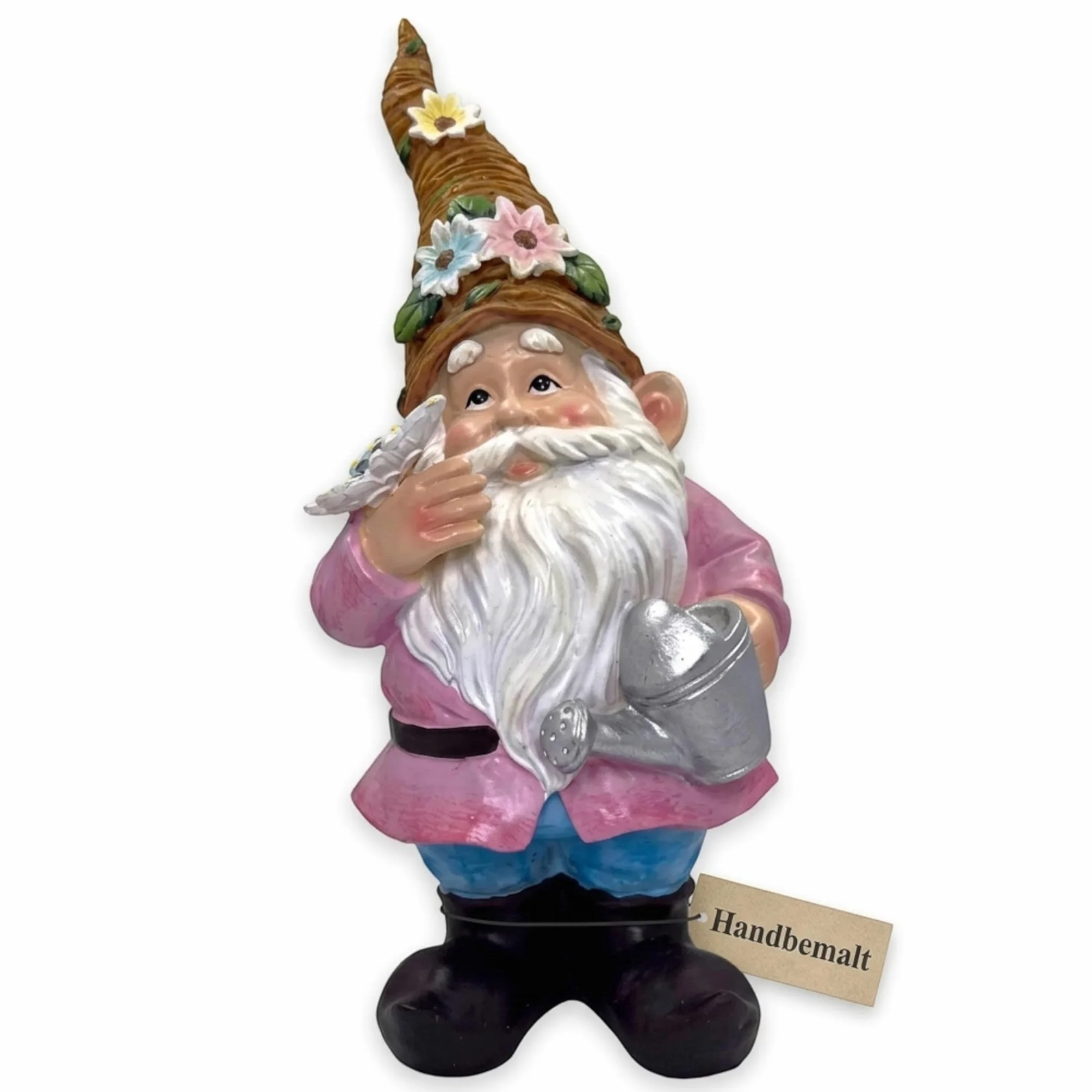 MIJOMA Krasnal ogrodowy, gnome, dekoracja ogrodowa, skrzat, krasnal, dekoracja do ogrodu, na taras, balkon (różowa kurtka, 27 cm)