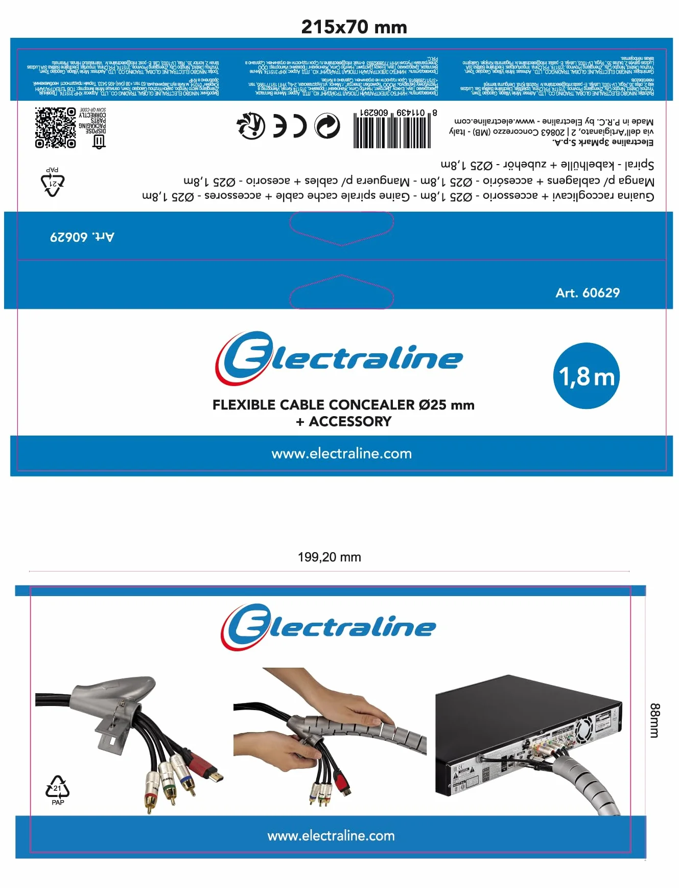 Electraline 60629 Spiralna osłona kabla Ochrona okablowania 1,8 m tworzywo sztuczne Biały