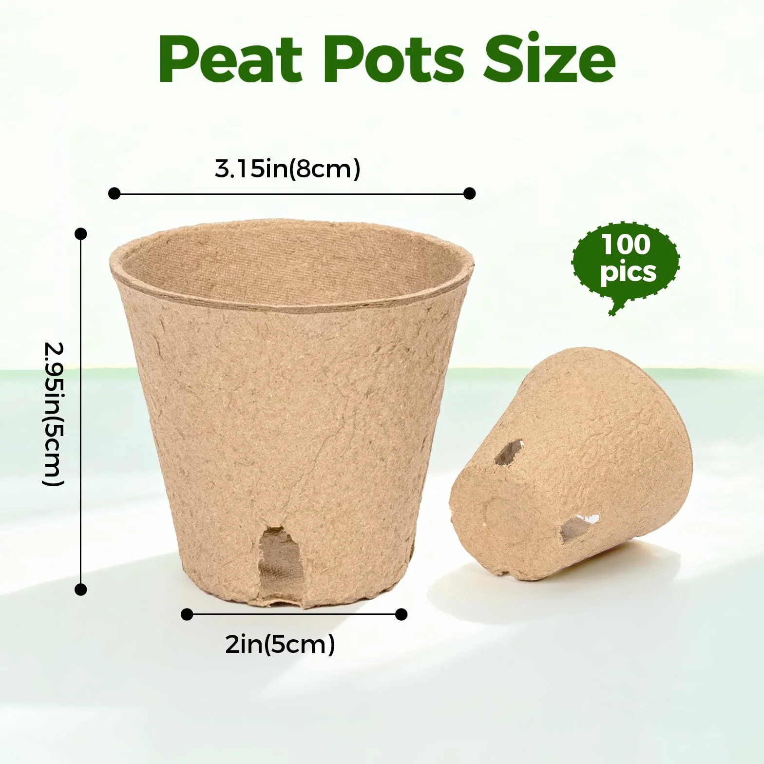Bamworld 100 Szt. Biodegradowalne Doniczki Szkółkarskie 8cm z Drenażem