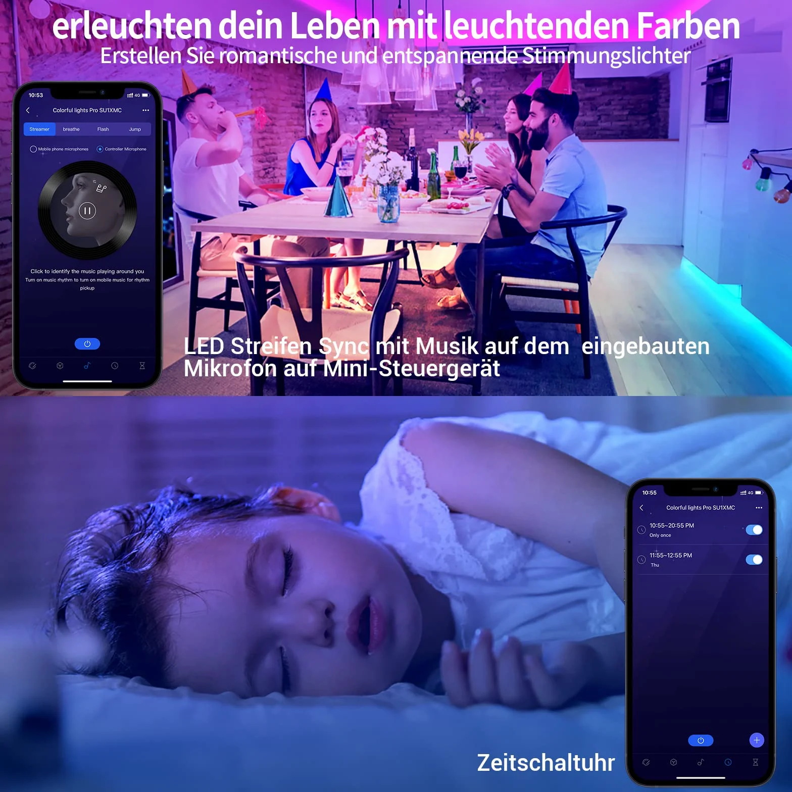 IKERY Taśma LED RGB, 20 m, zmiana kolorów, 16 milionów kolorów, synchronizacja z muzyką, z pilotem zdalnego sterowania, sterowanie za pomocą aplikacji, taśma LED do wnętrz, sypialni, dekoracja (1