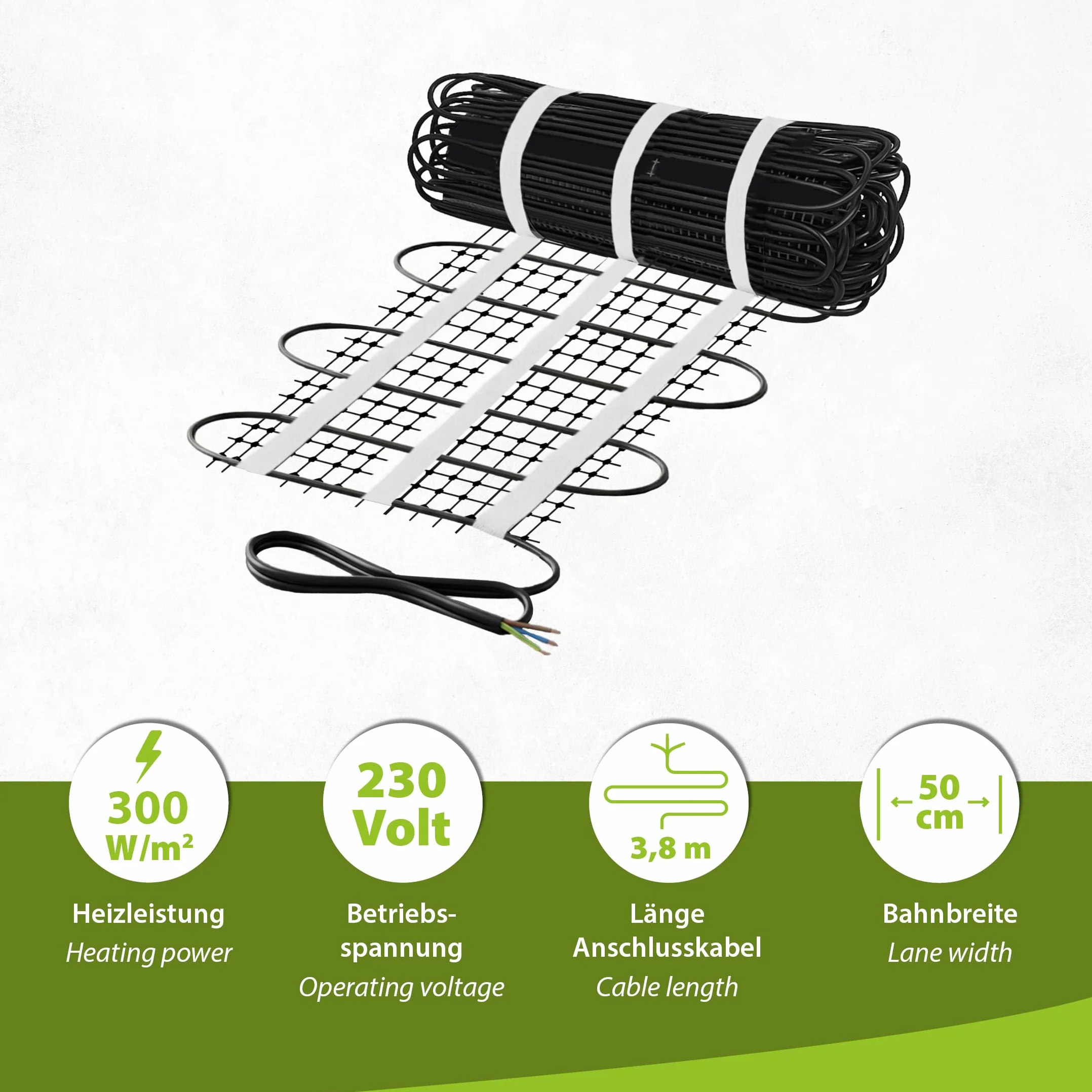 Mi-Heat Ogrzewanie na wolnym powietrzu 300 W/m² 1 m² 0,5 x 2,0 m mata grzewcza *